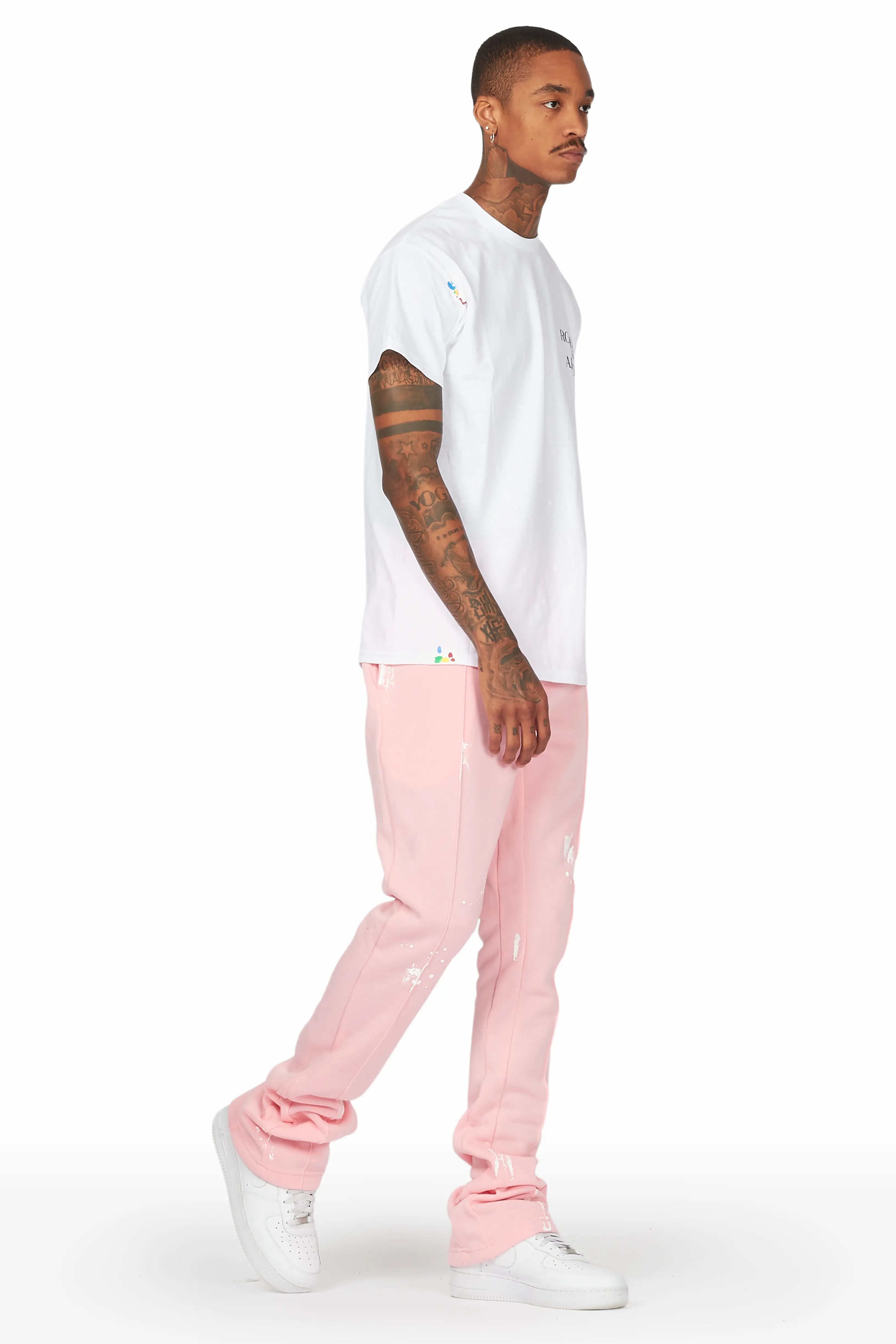 Angelo Pink Patchwork Stacked Flare Pants