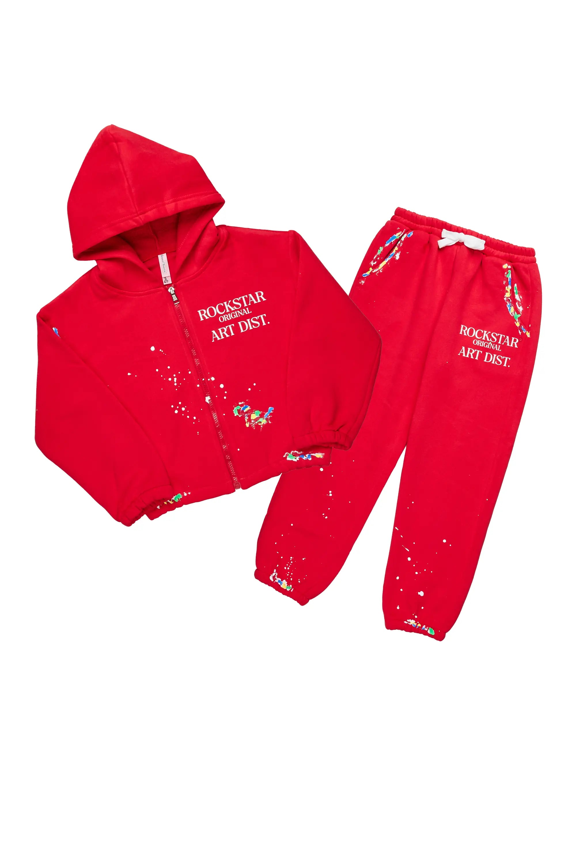 Girls Nevaeh Red Zip Up Hoodie Pant Set