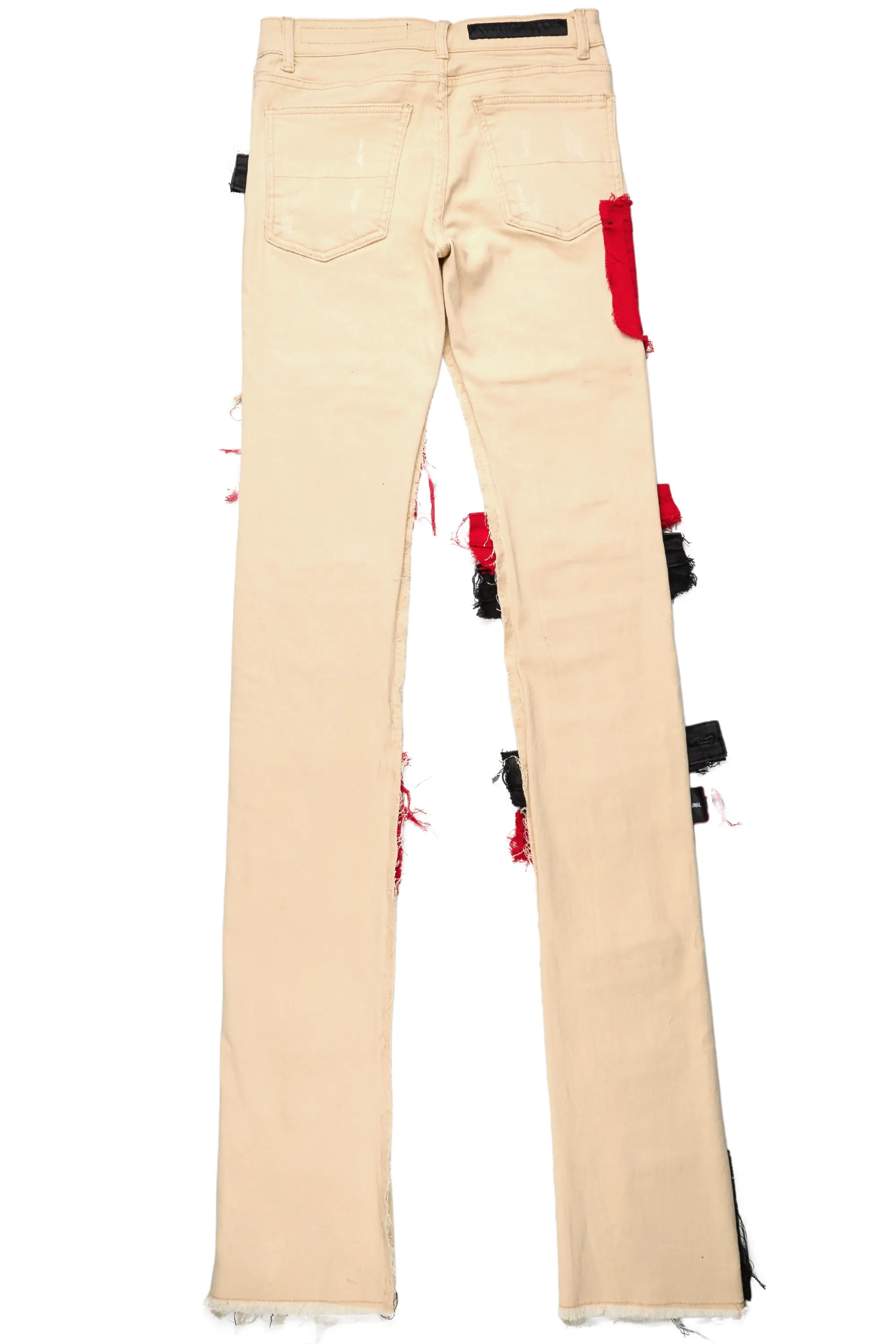 Kaizen Beige/Red Patchwork Super Stacked Flare Jean