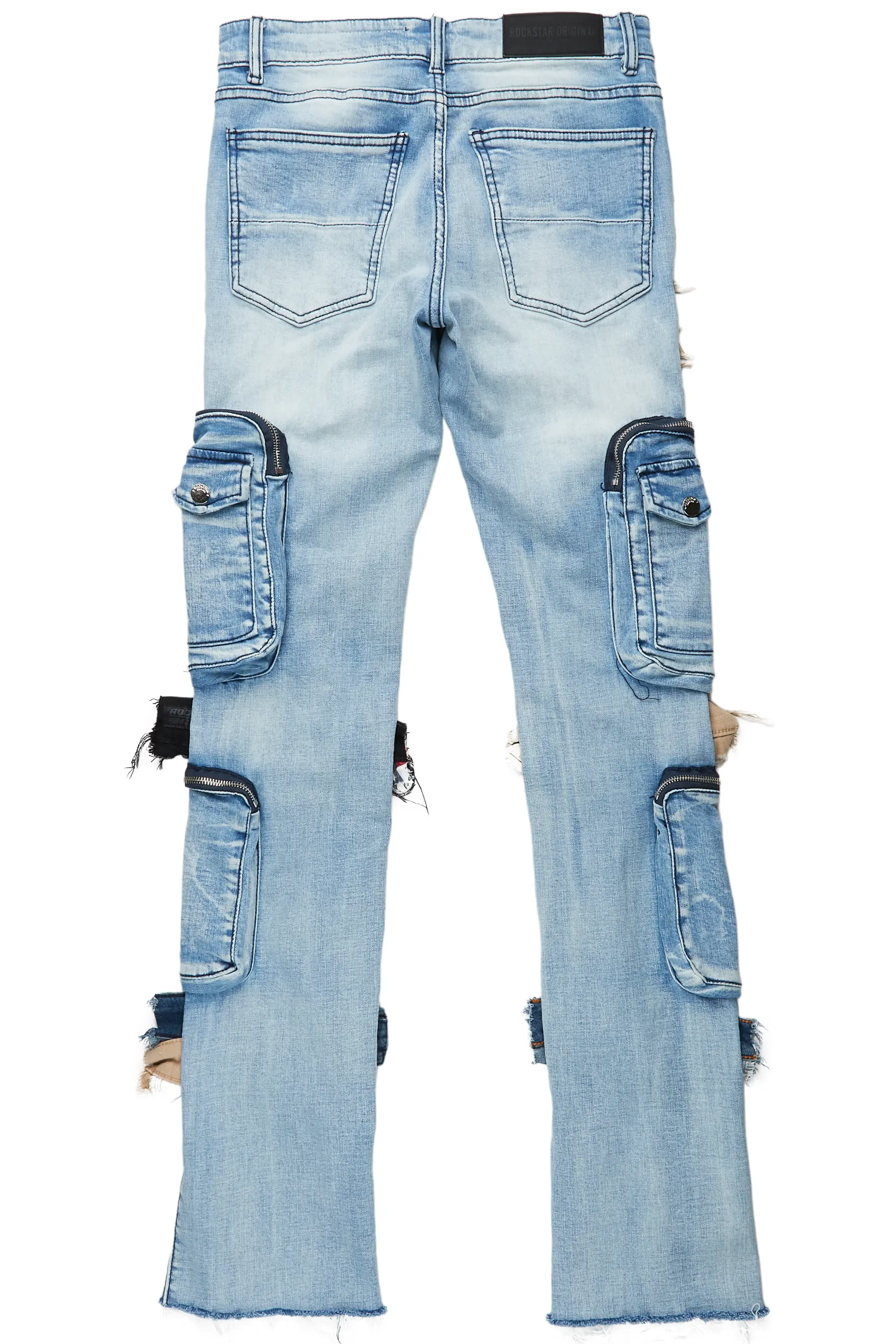 Orion Blue Patchwork Stacked Flare Jean