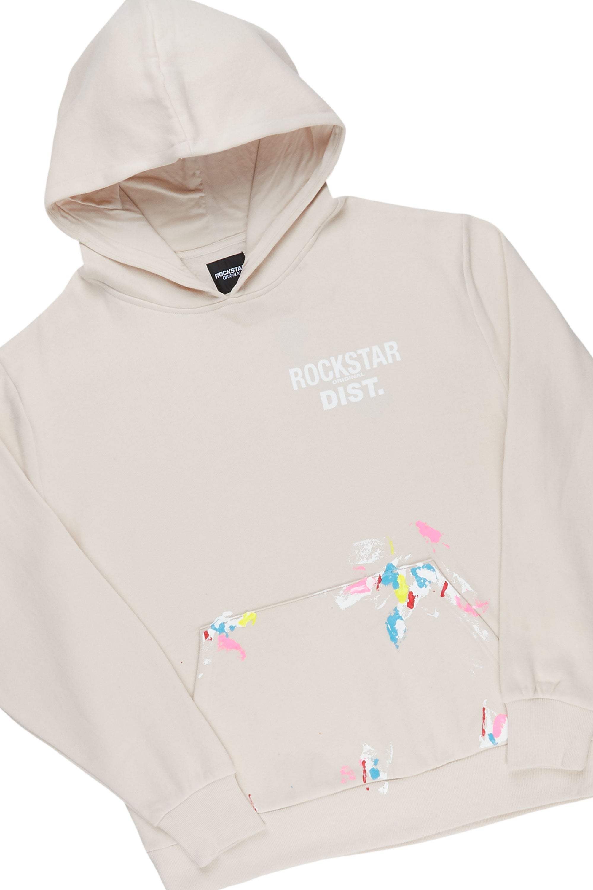 Rockstar Dist. Beige Hoodie Short Set