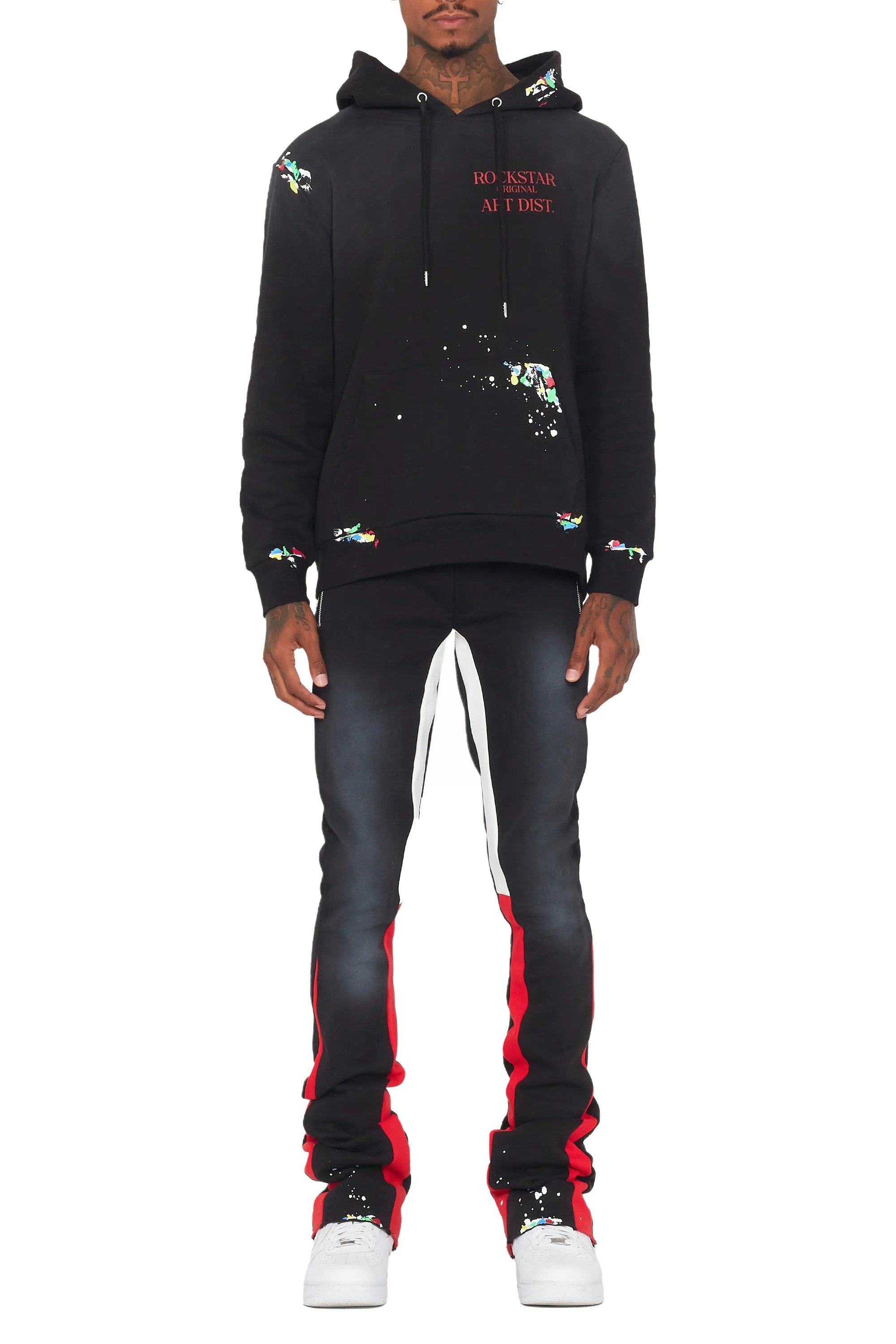 Rockstar Art Dist. Black/Red Hoodie/Stacked Flare Pant Set