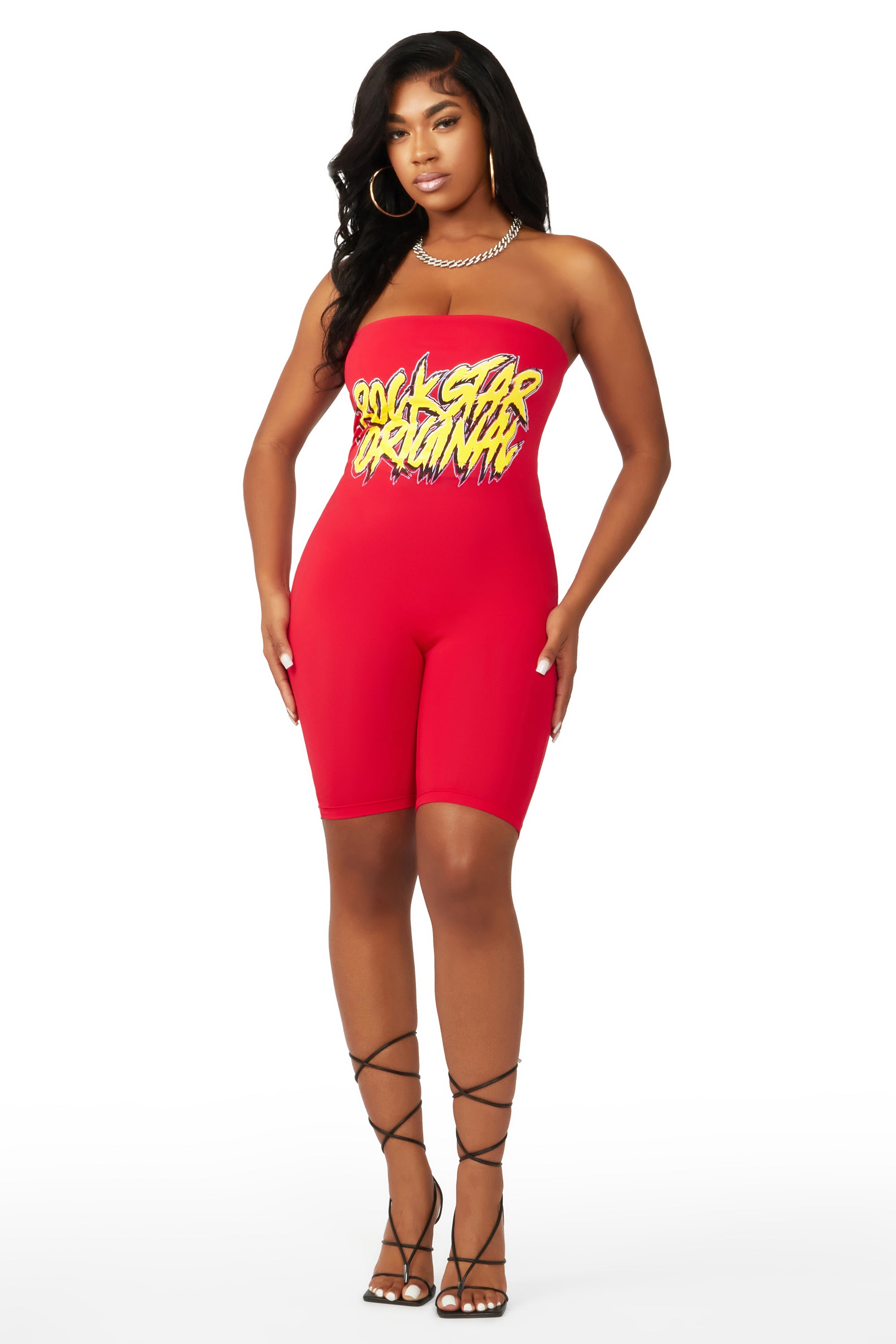 Mirah Red Sleeveless Romper