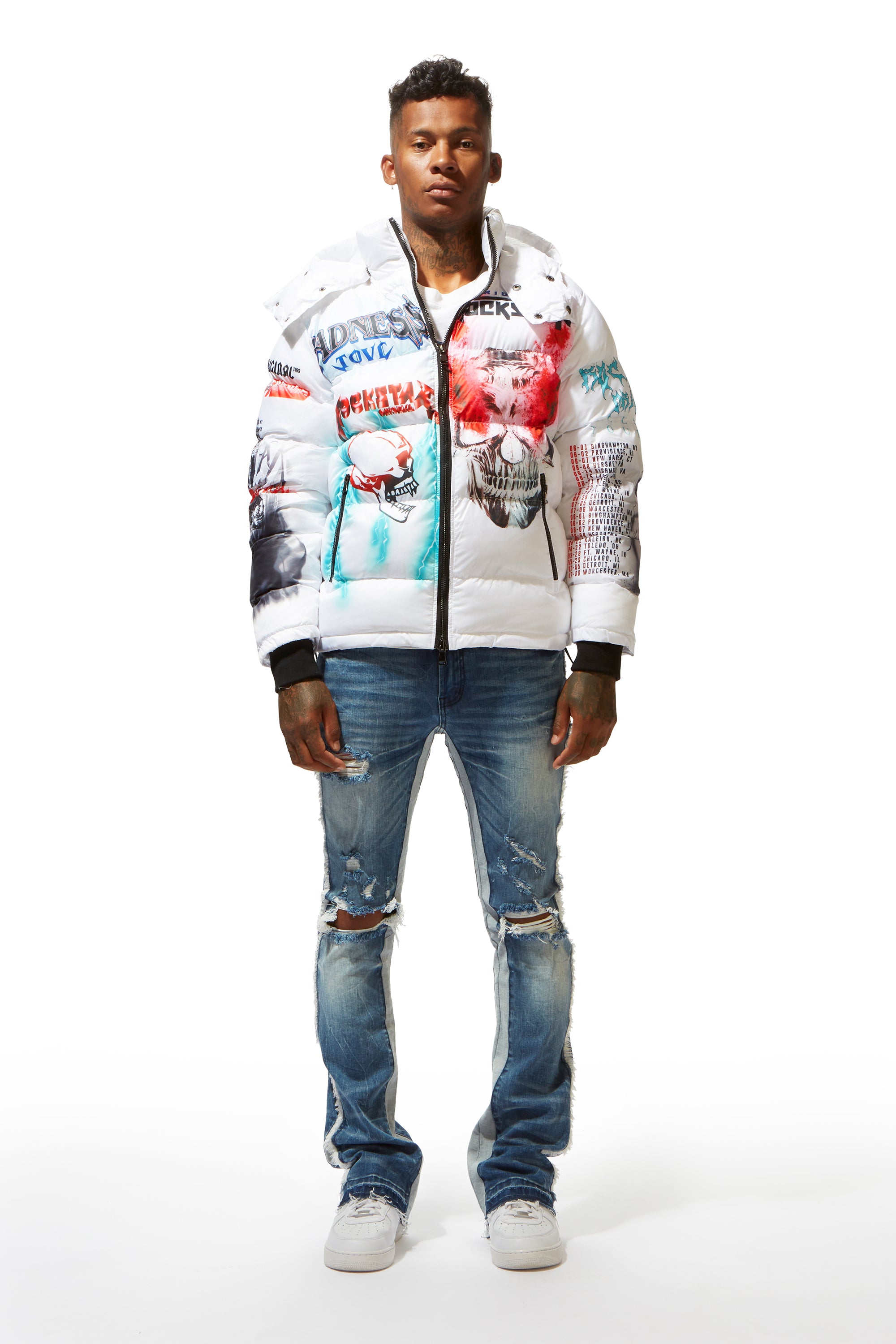 White Nash Graphic Print Puffer Jacket