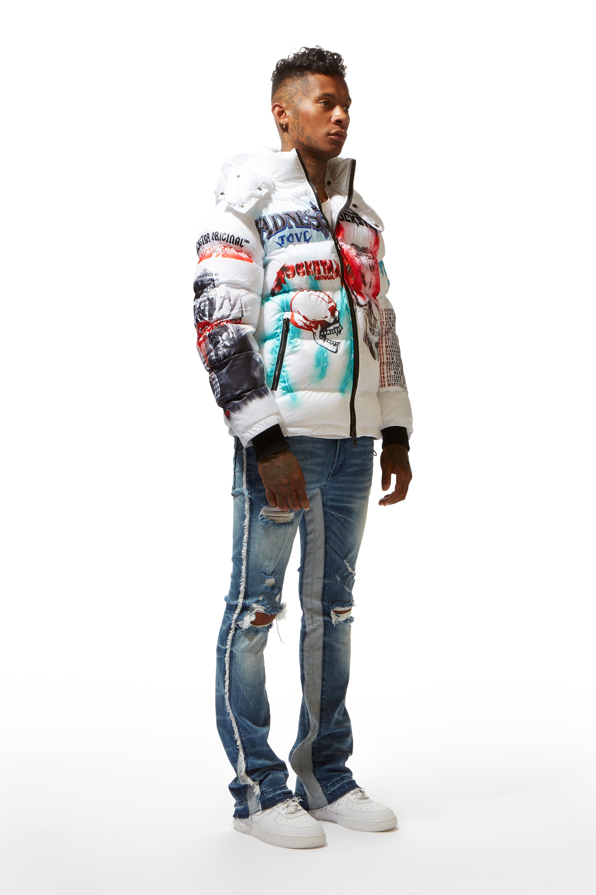 White Nash Graphic Print Puffer Jacket