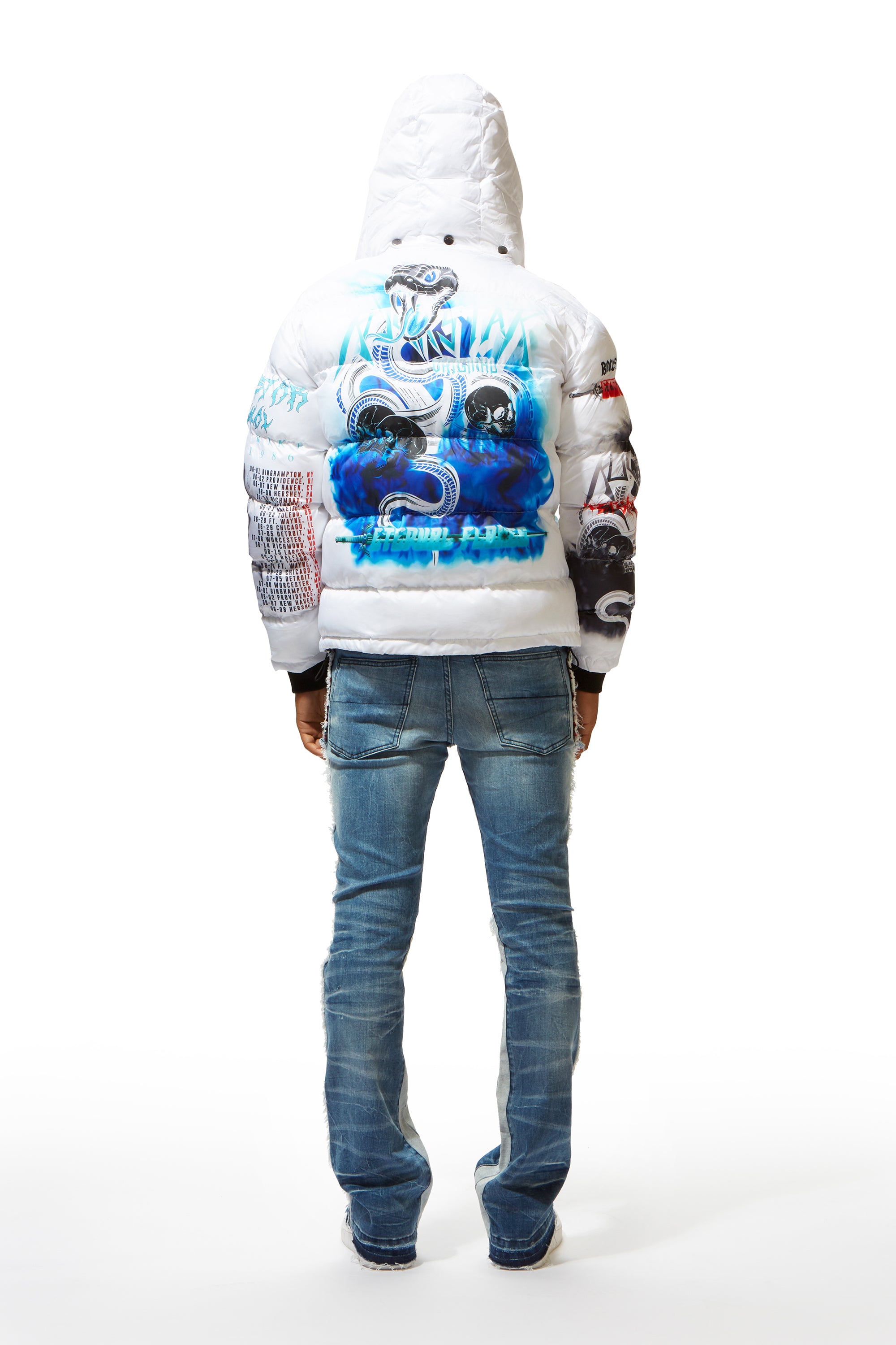 White Nash Graphic Print Puffer Jacket