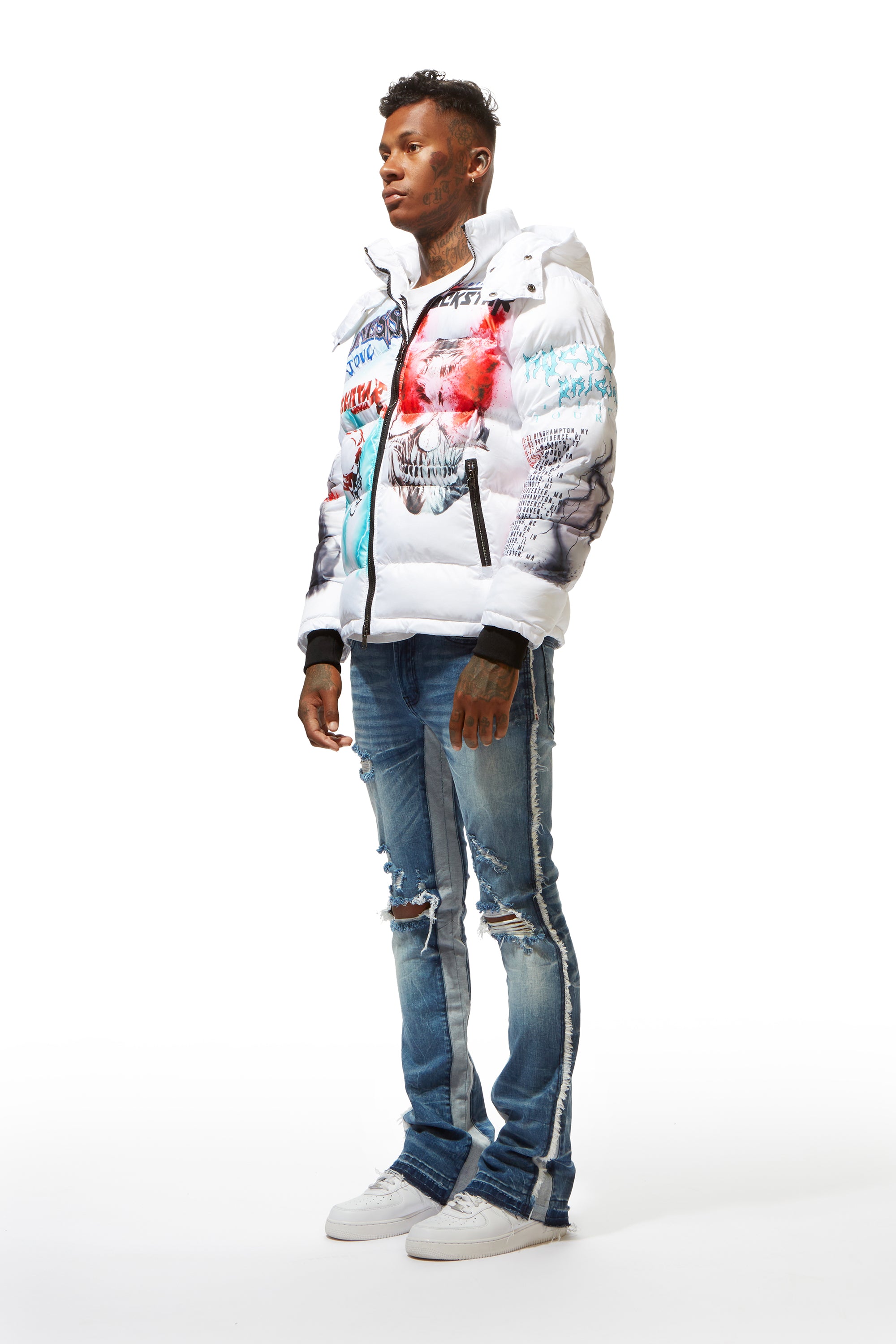 White Nash Graphic Print Puffer Jacket