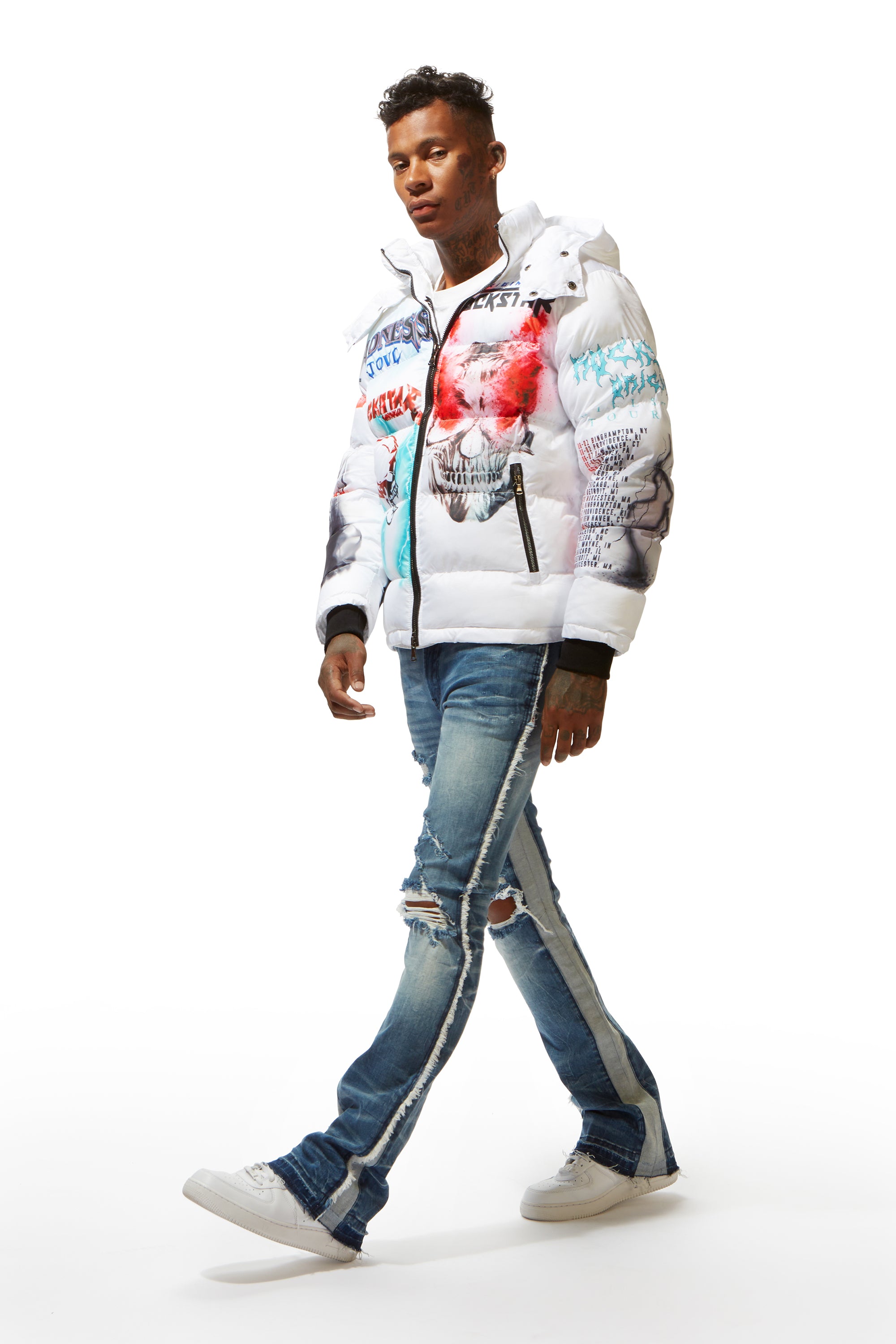 White Nash Graphic Print Puffer Jacket