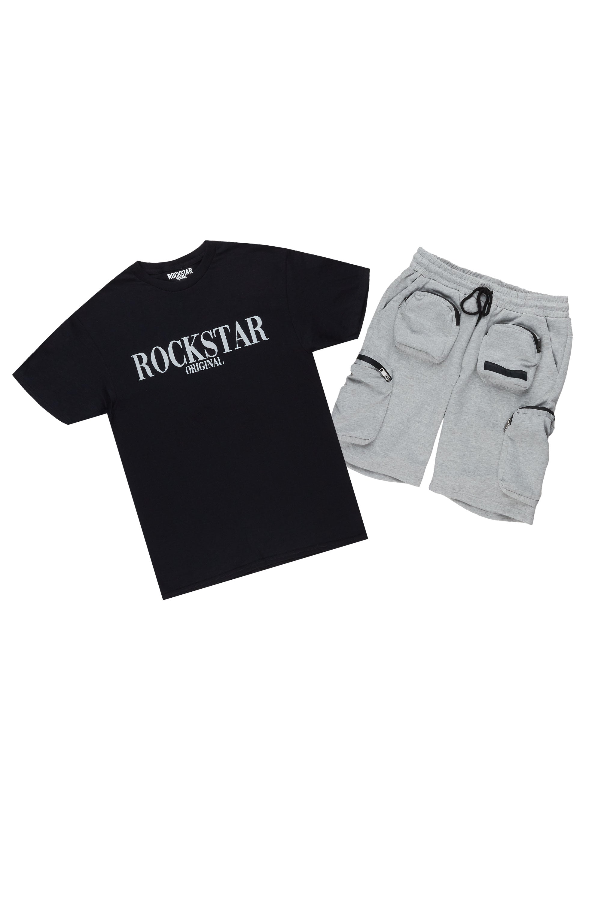 Octavio Black/Grey T-Shirt Cargo Short Set