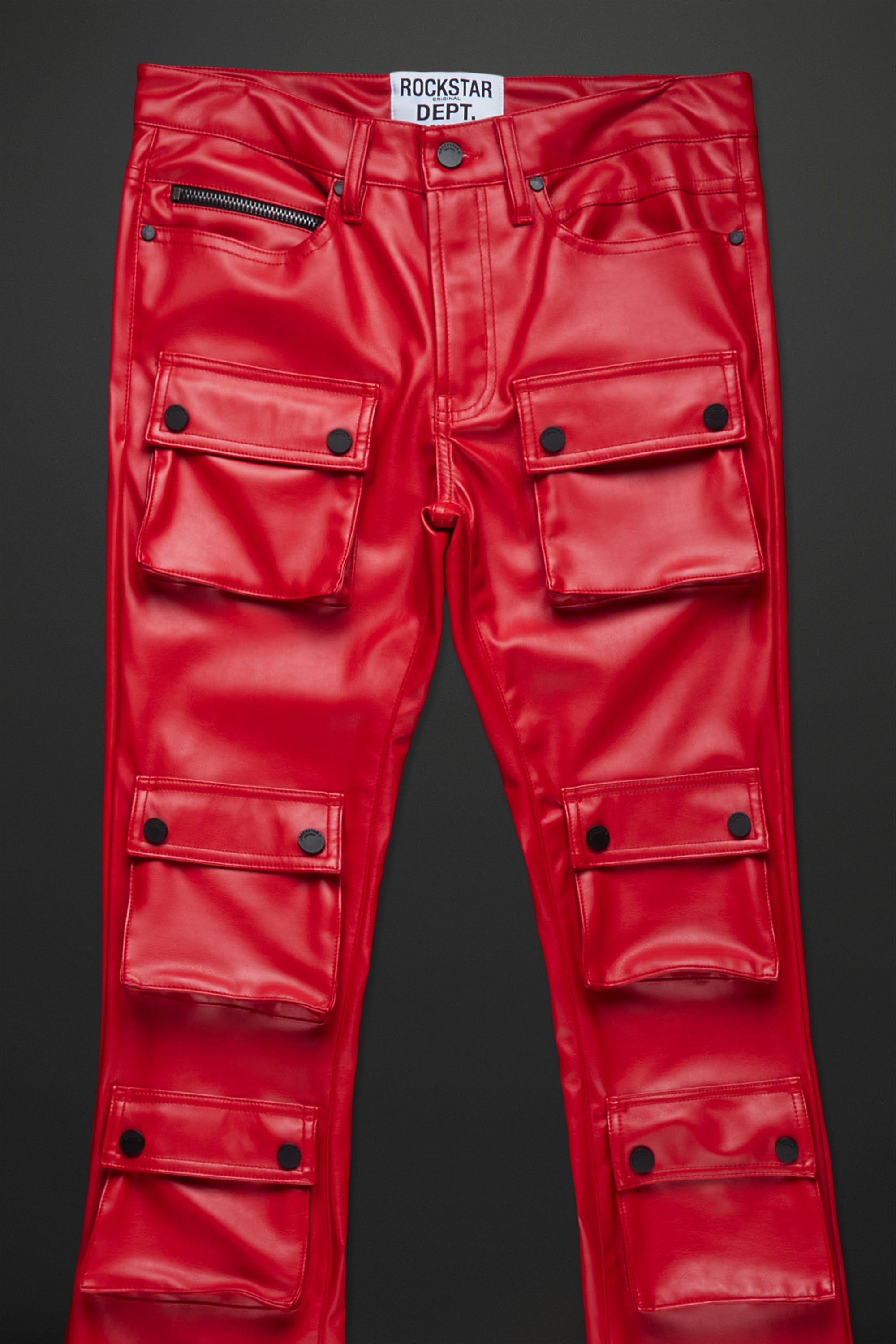 Remi Red Faux Leather Stacked Flare Jean