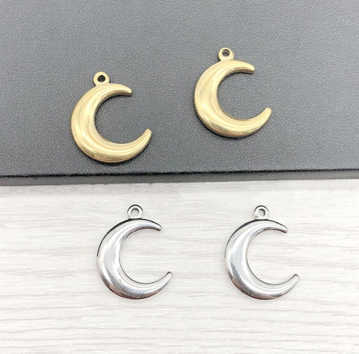 50 Pcs Moon Charm, Gold Silver Crescent Moon, Silver Moon Charm, Tiny Moon Pendant, Jewelry Making Half Moon Pendant, DIY, Mini Celestial