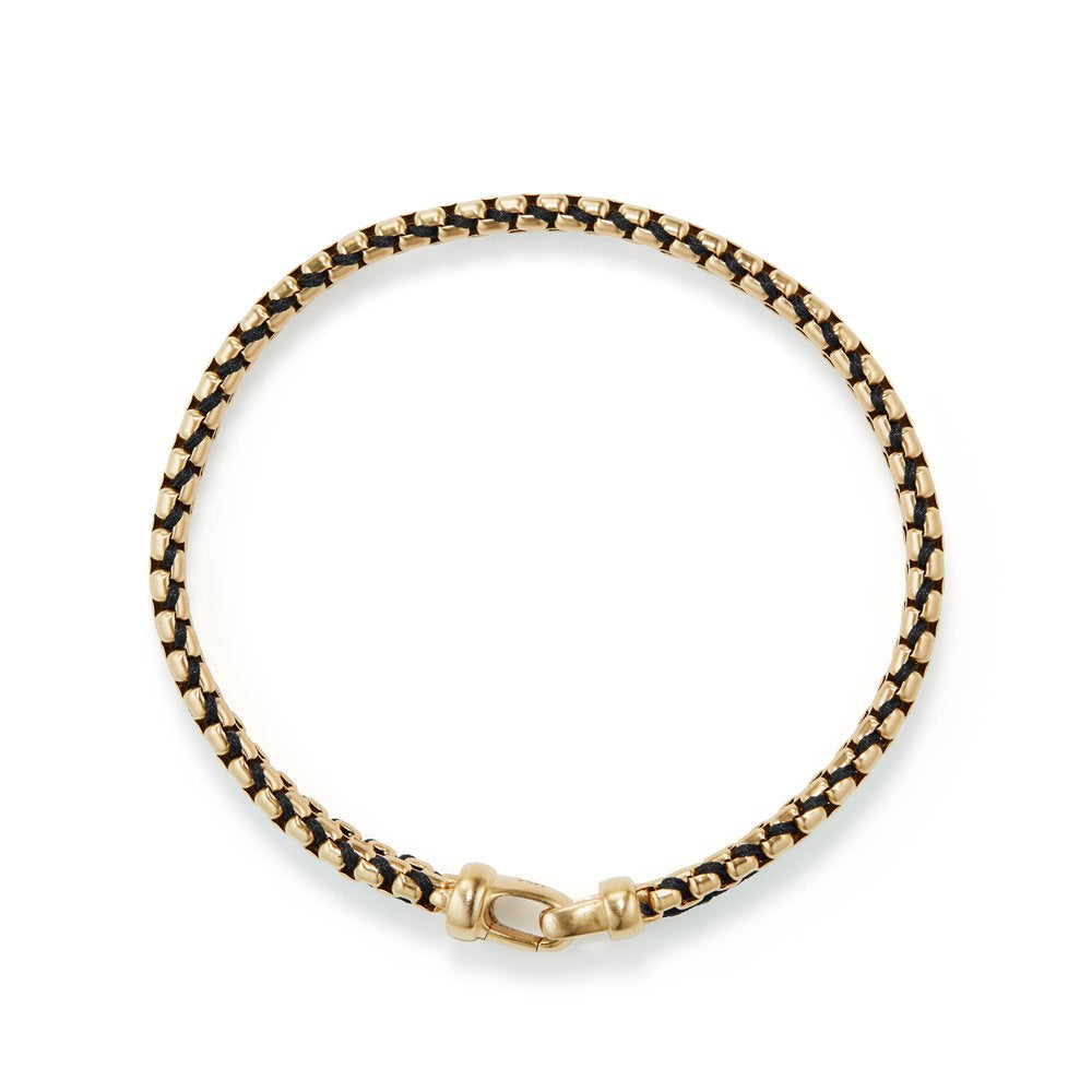 Woven Box Chain Bracelet with Black Nylon and 18K Yellow Gold, 10mm