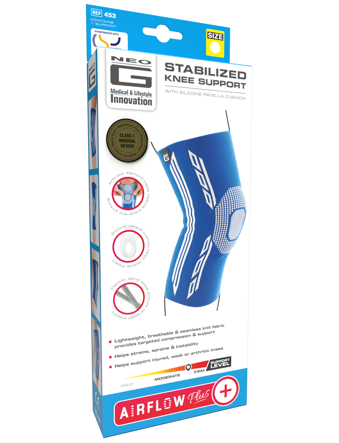 Airflow Plus Stabilized Knee Support with Silicone Patella Cushion