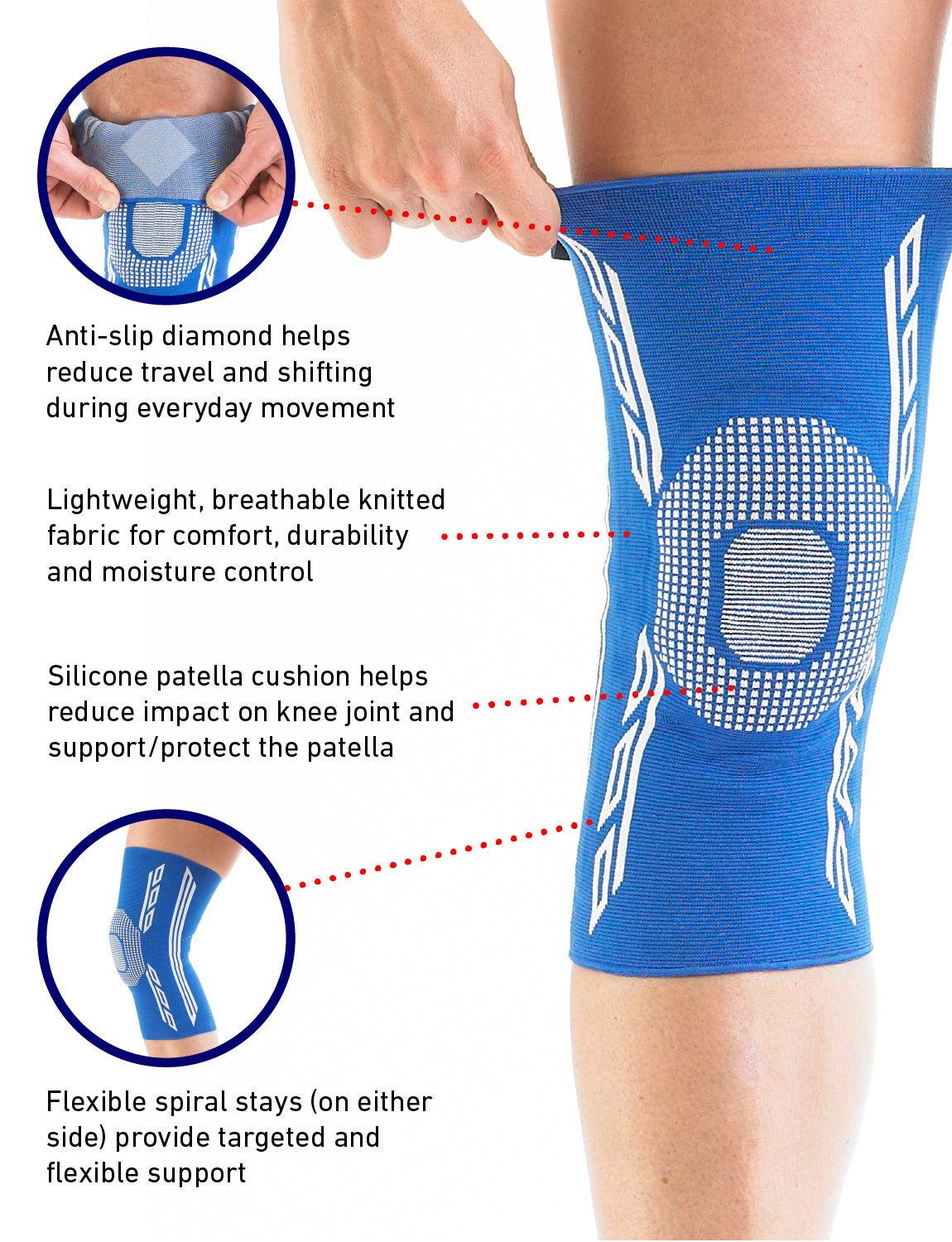 Airflow Plus Stabilized Knee Support with Silicone Patella Cushion