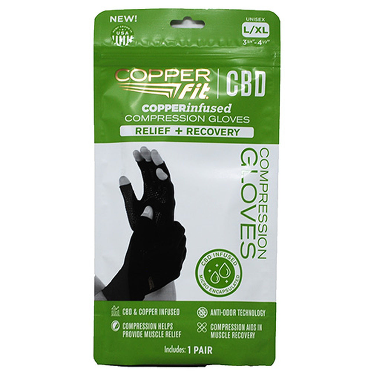 Copper Fit CBD and Copper Infused Compression Gloves (1-Pair)