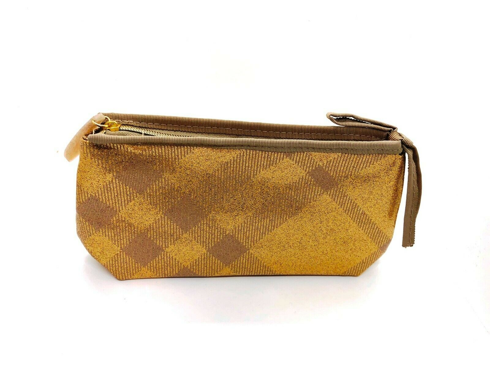 Burberry Large Metallic Gold Travel Toiletry Makeup Bag Pouch