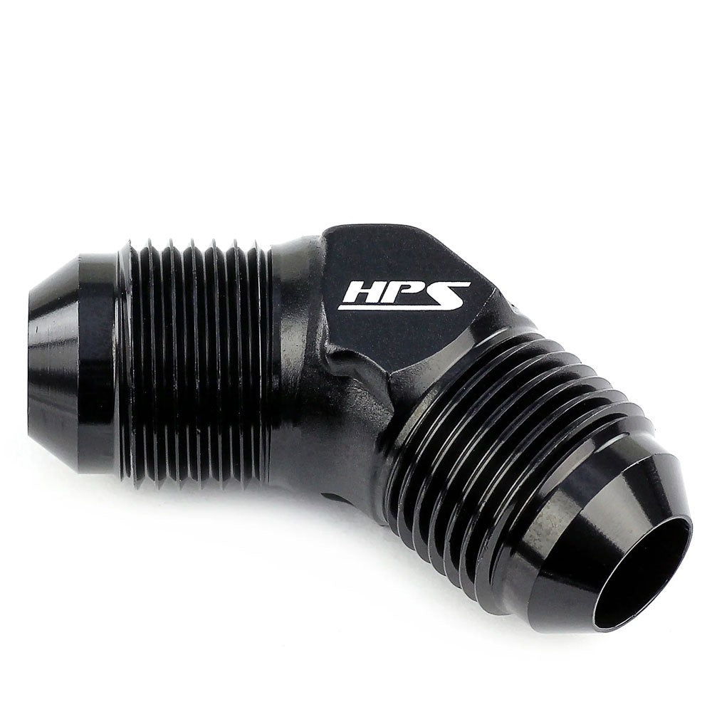 HPS AN Male to Male Union Adapter Fitting [45 Degree] [AN -4] (Aluminum, Black)