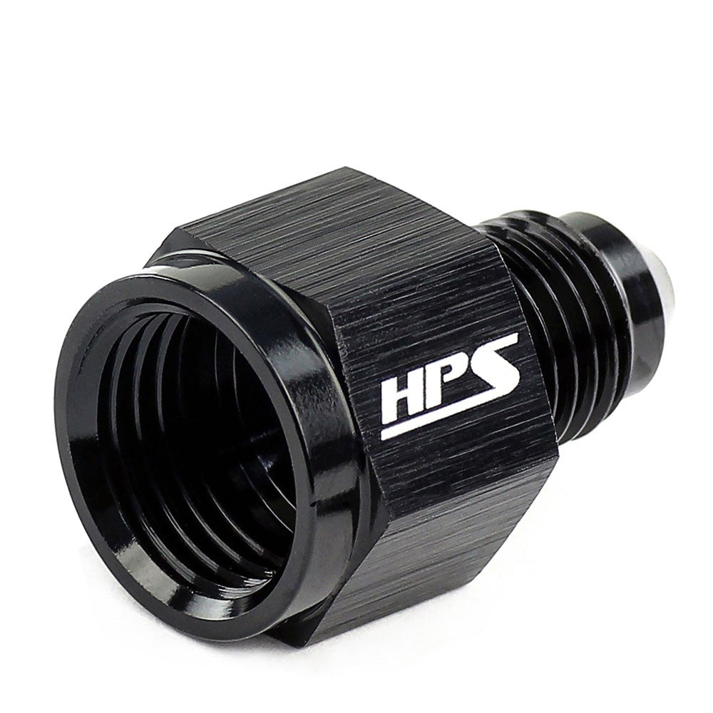 HPS AN Female to Male Flare Adapter (Reducer) Fitting [Straight] [AN -6 to -4] (Aluminum, Black)