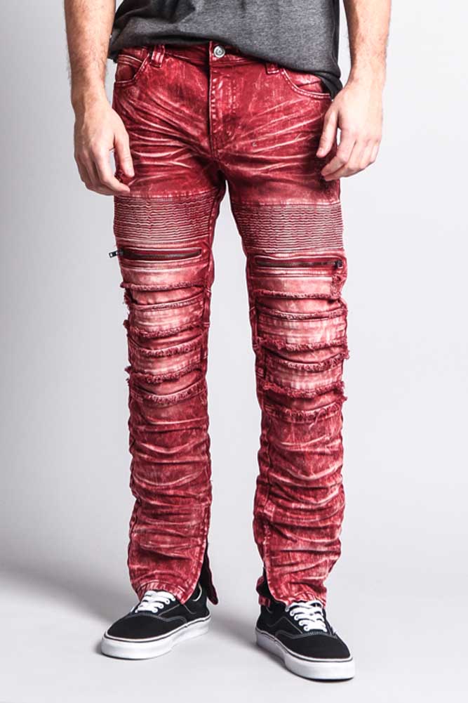 Distressed Acid Washed Biker Slim Jeans