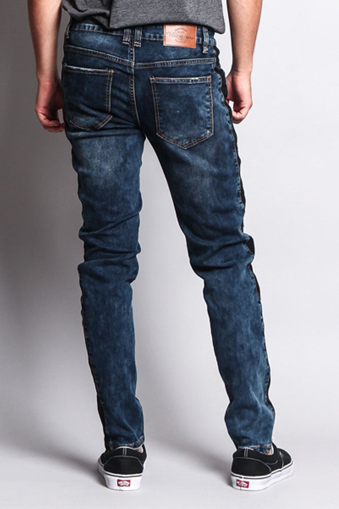 Destroyed Rip Illusion Moto Biker Jeans