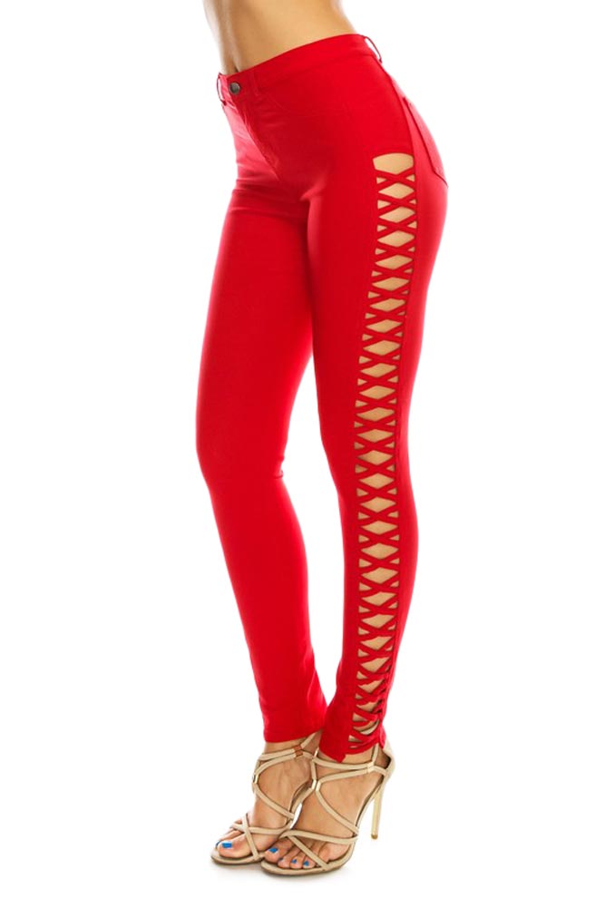 High Waisted Super Stretch X Cut-Out Skinny Pants