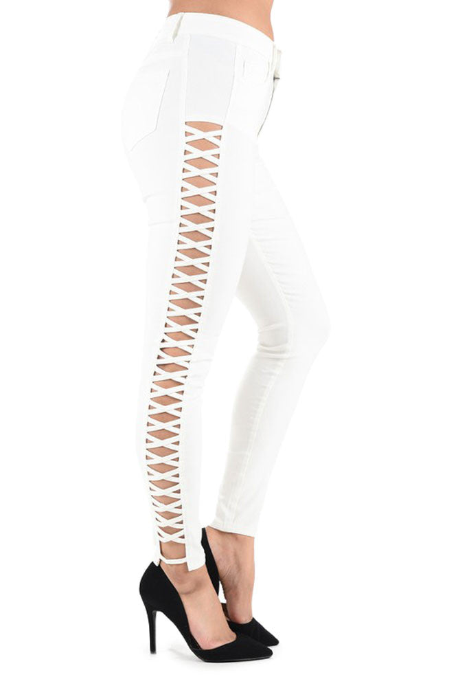 High Waisted Super Stretch X Cut-Out Skinny Pants