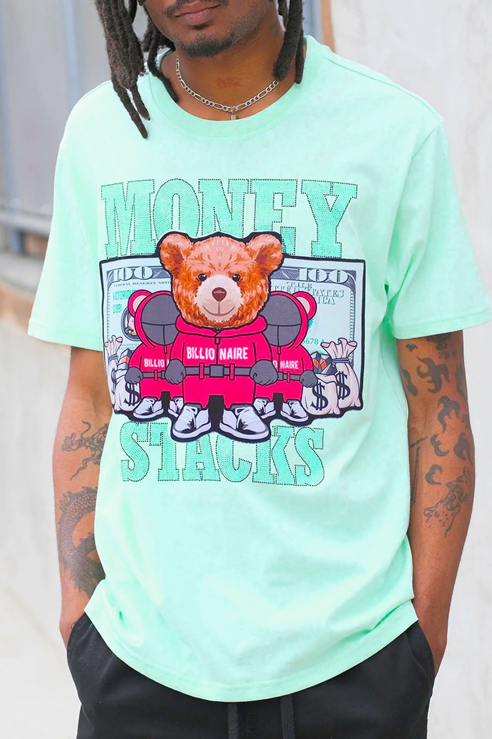 Money Stacks Crystal Embellished Bear T-Shirts