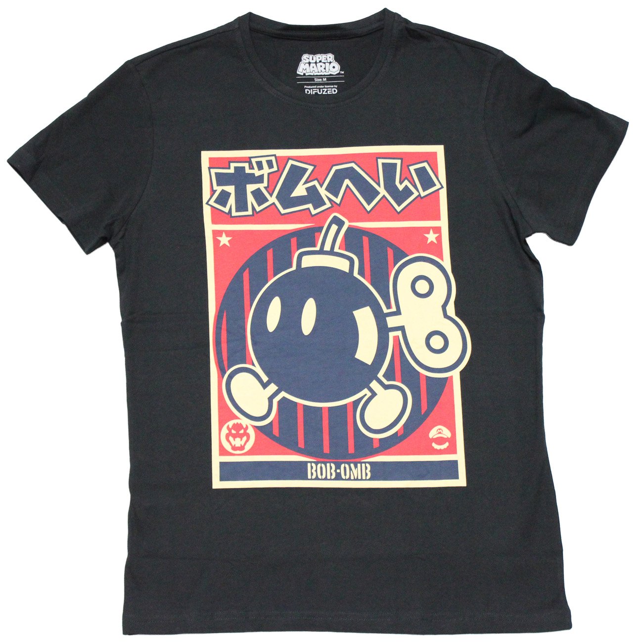 Super Mario Brothers Mens T-shirt - BOB-OMB Under Kanji