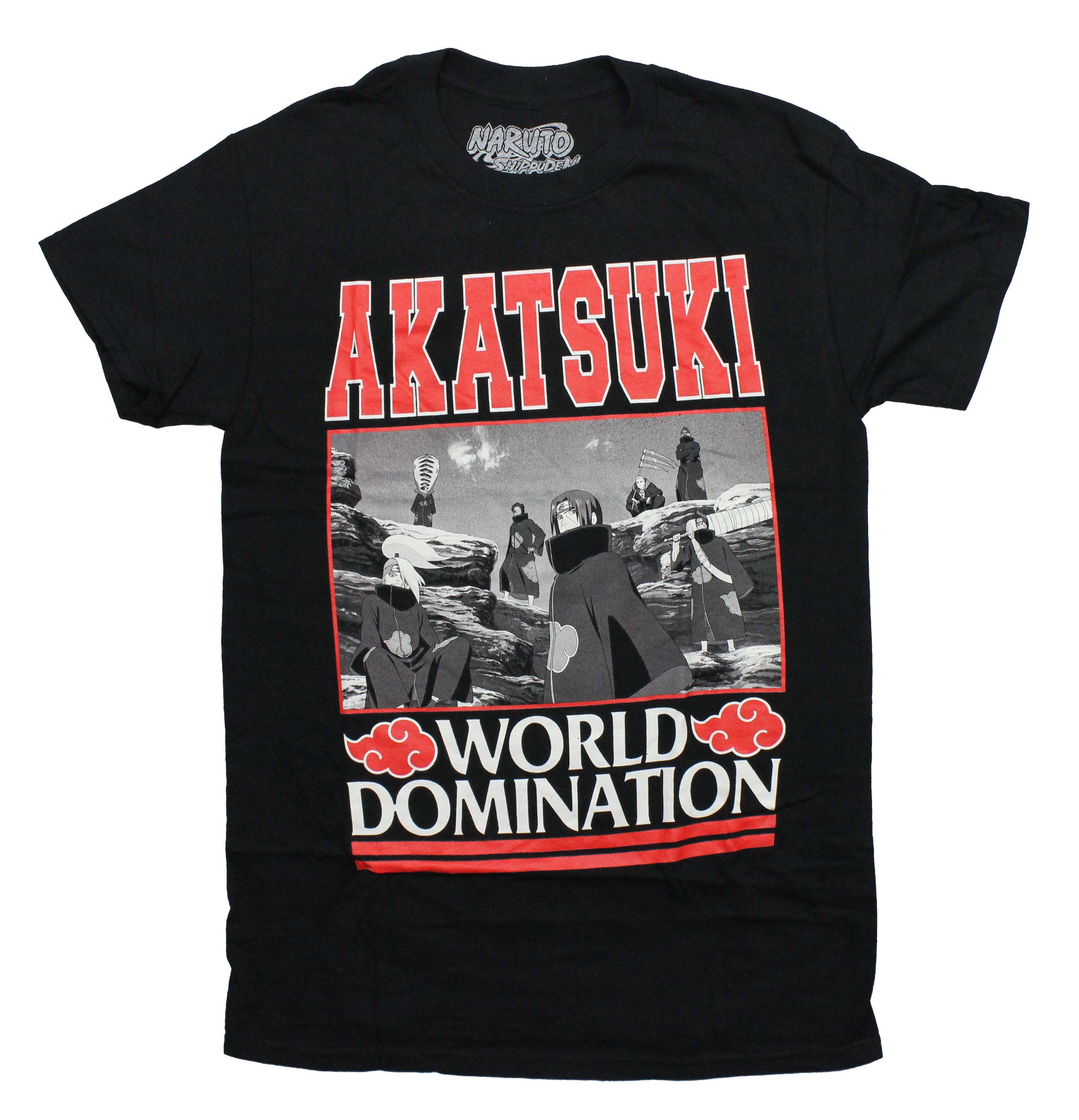 Naruto Shippuden Mens T-Shirt - Akatsuki World Domination Grayscale Group