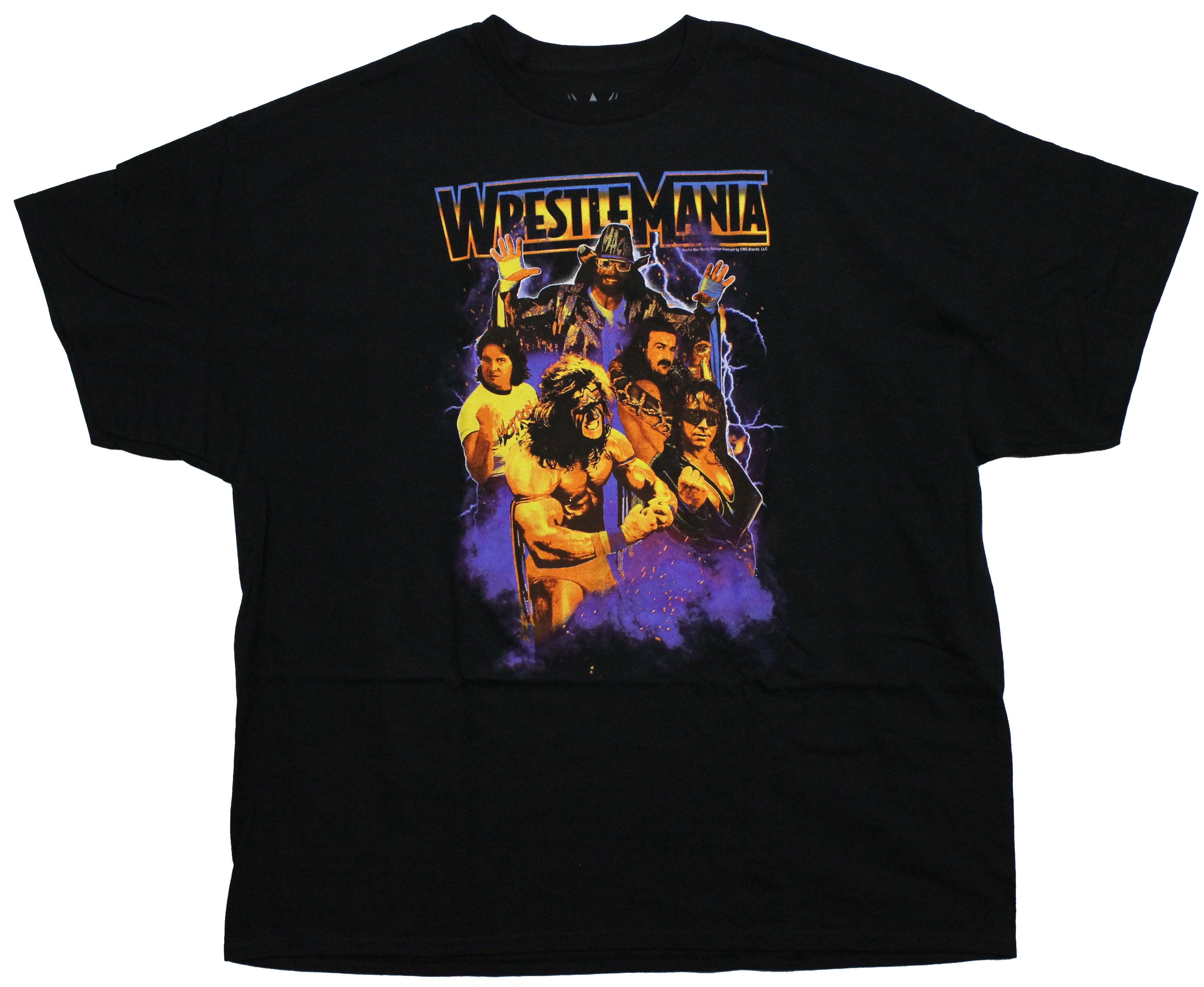 WWE Mens T-Shirt -Wrestlemania Yellow Tint Wrestlers in Purple Smoke