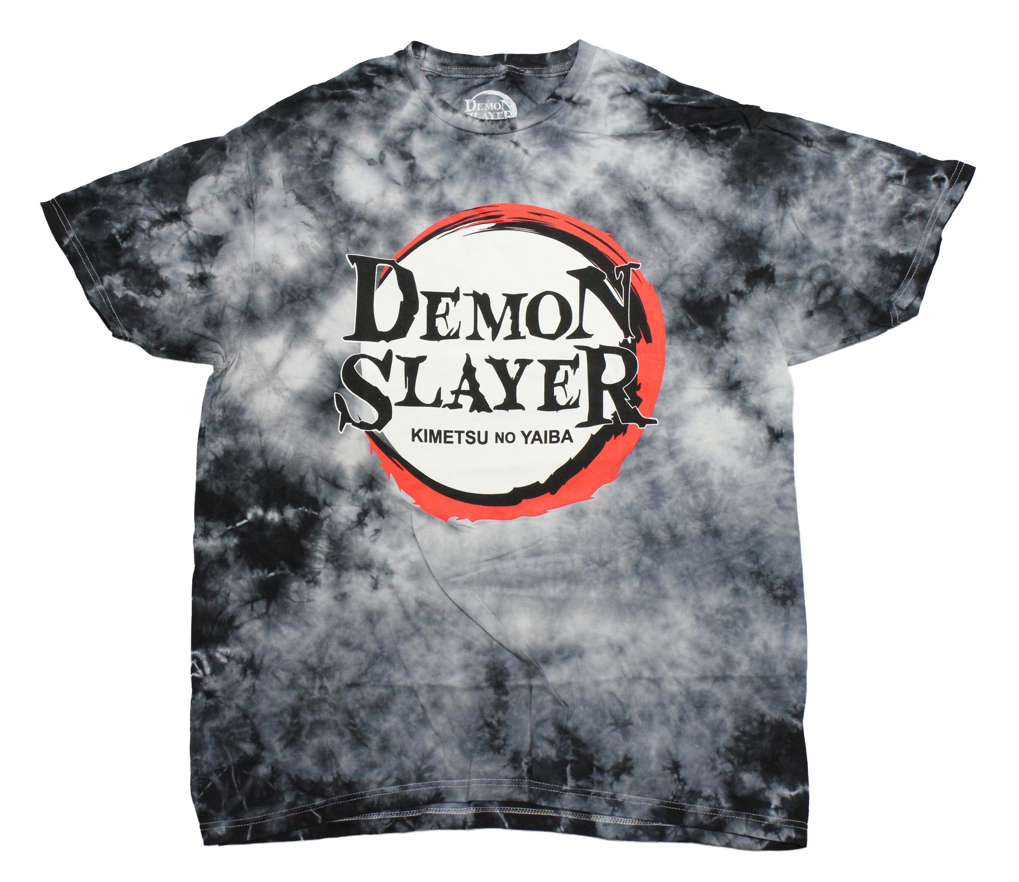 Demon Slayer Mens T-Shirt - Classic Logo over Kimetsu No Yaiba Name Tie Dye