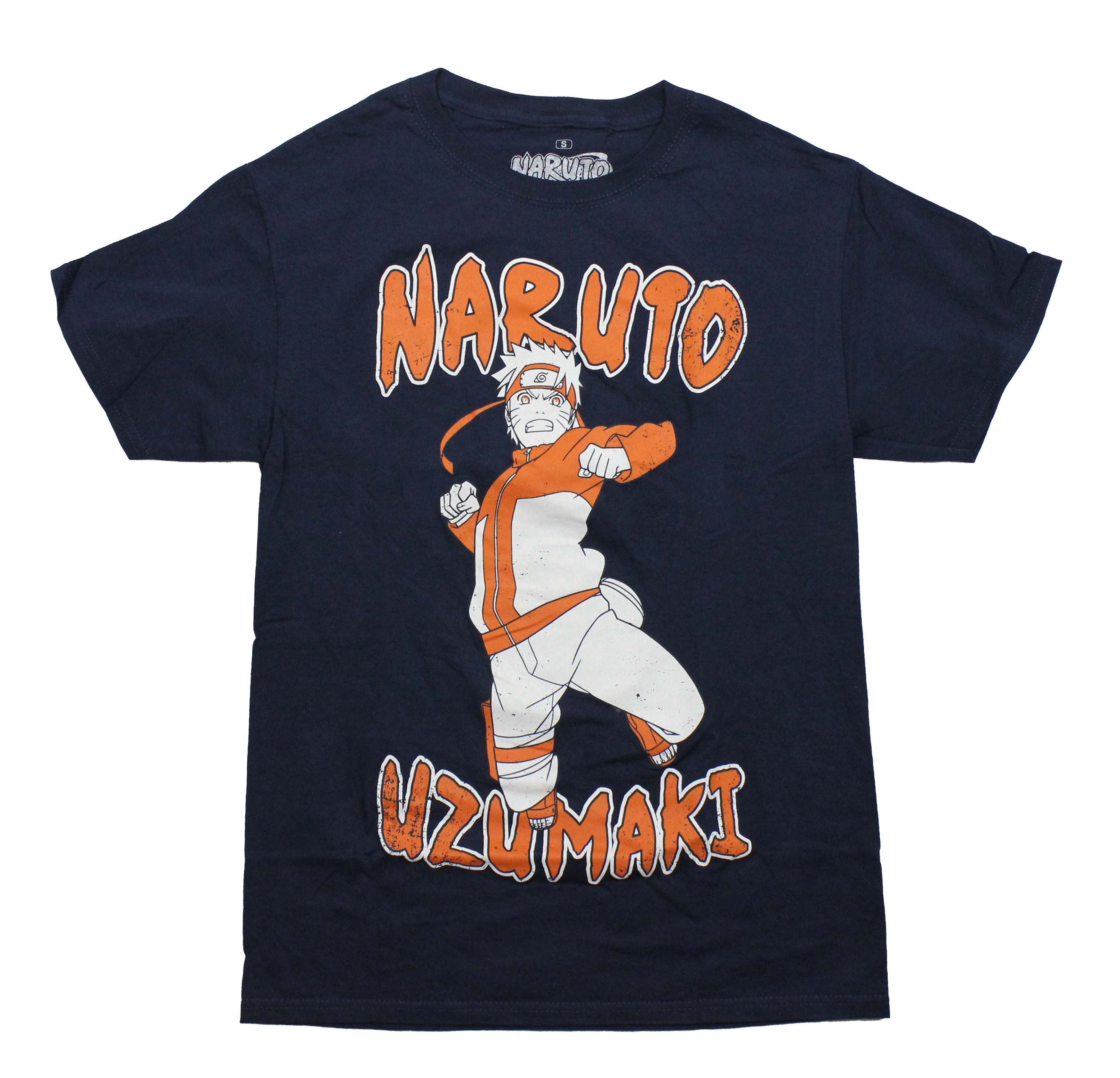 Naruto Shippuden Mens T-Shirt - Naruto Flying Punch Over Uzumaki Name
