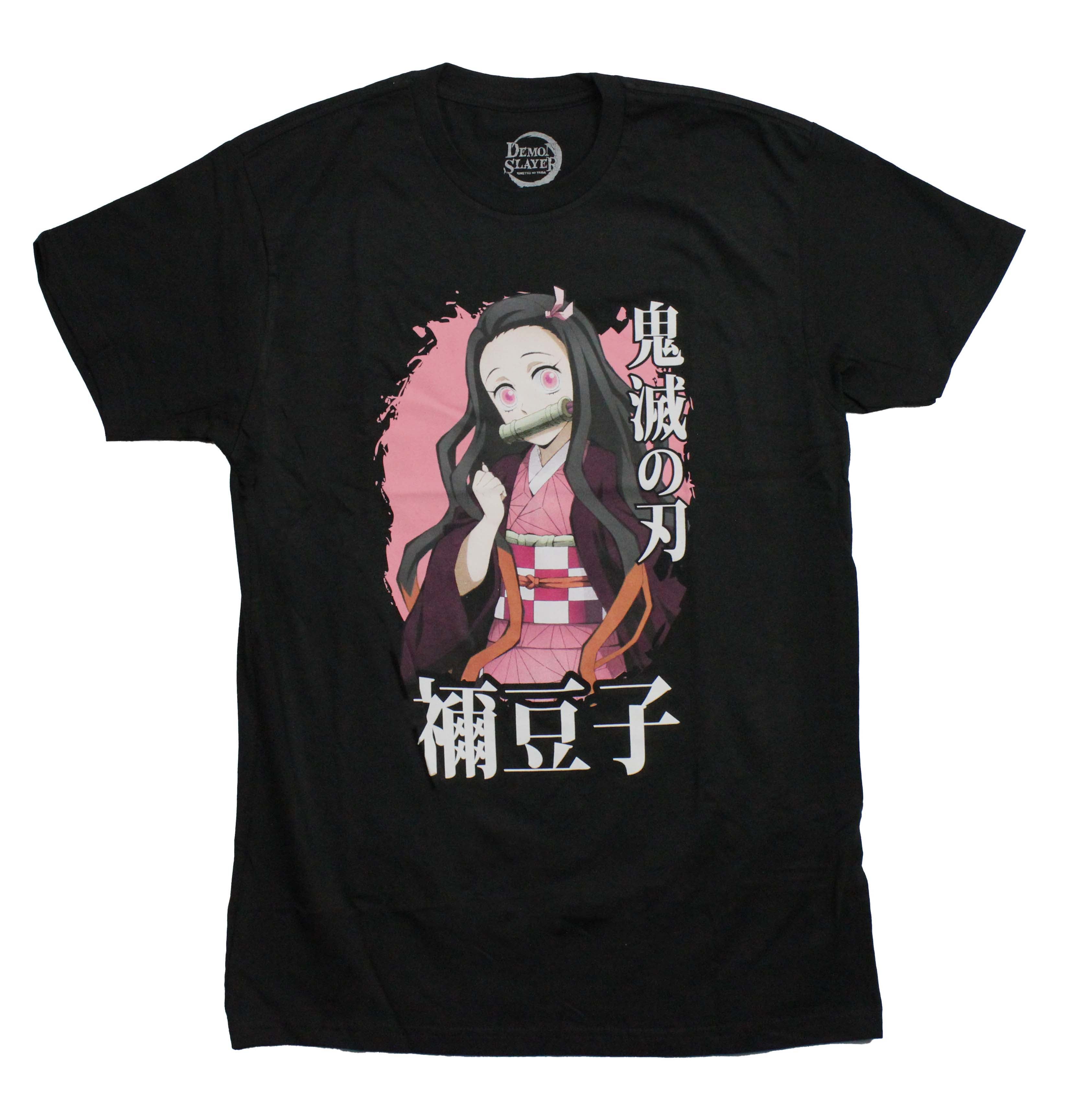 Demon Slayer Mens T-Shirt - Nezuko Kamado with Bamboo Muzzle Kanji