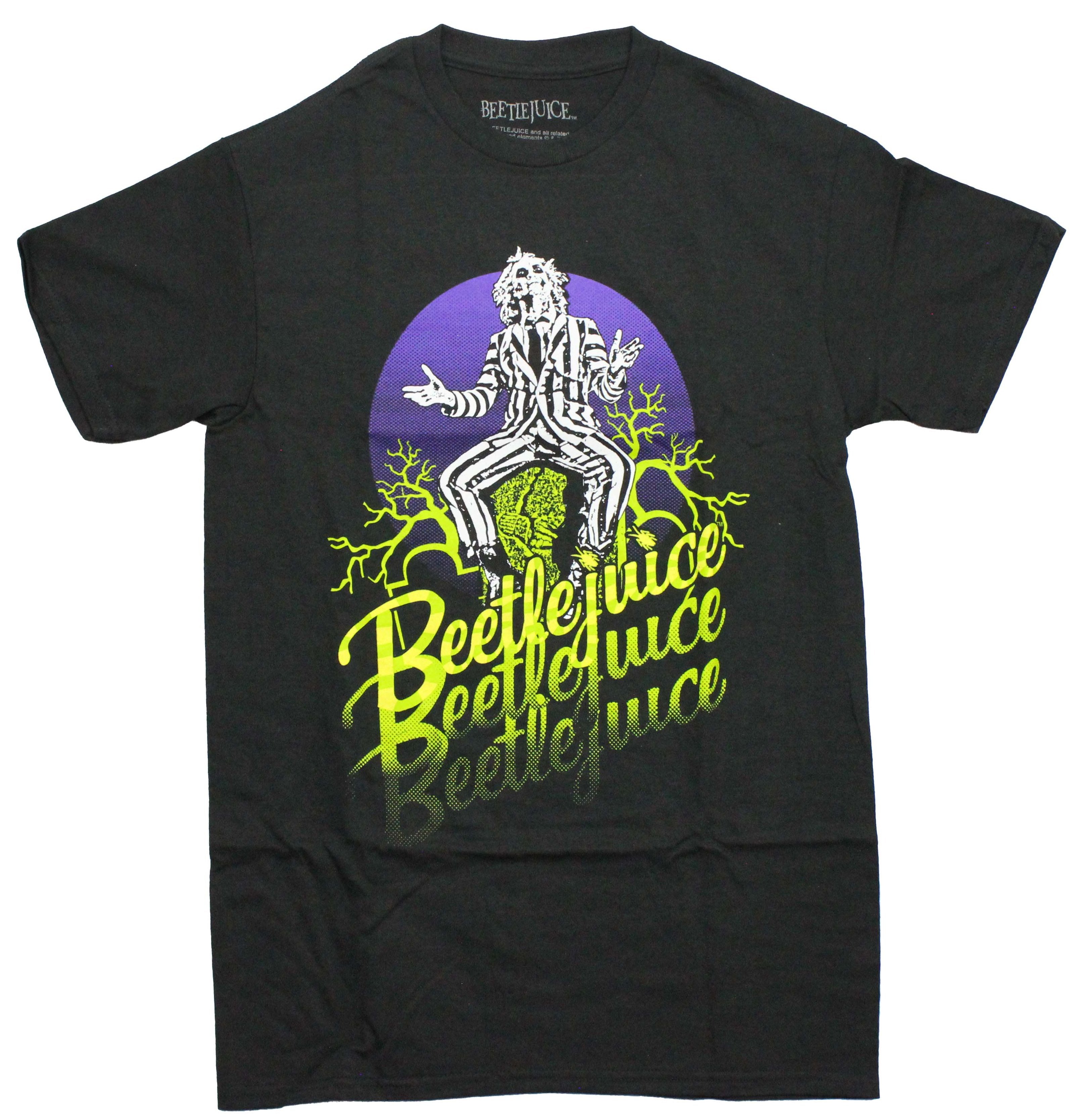 Bettlejuice Mens T-Shirt  - Sitting On Headstone Over Name Drop