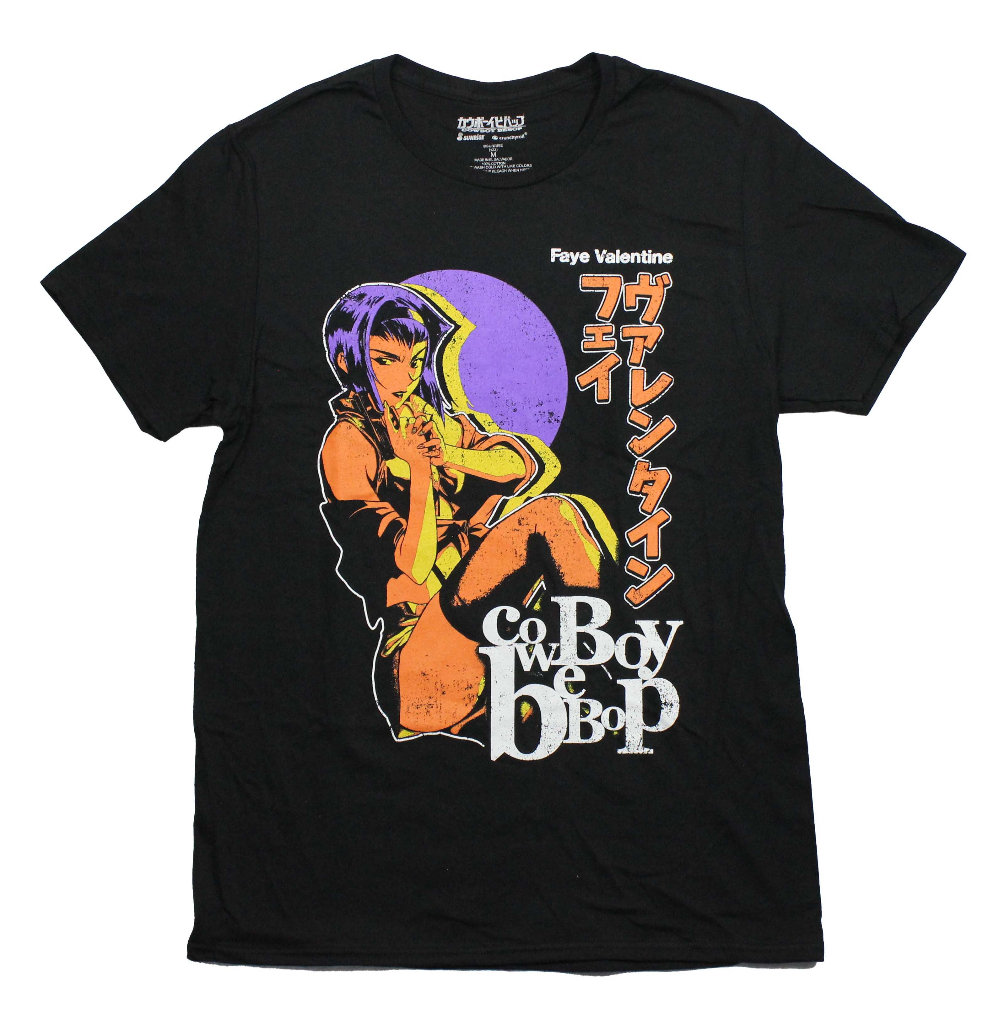Cowboy Bebop Mens T-Shirt - Purple Hair Faye Valentine Along Orange Kanji