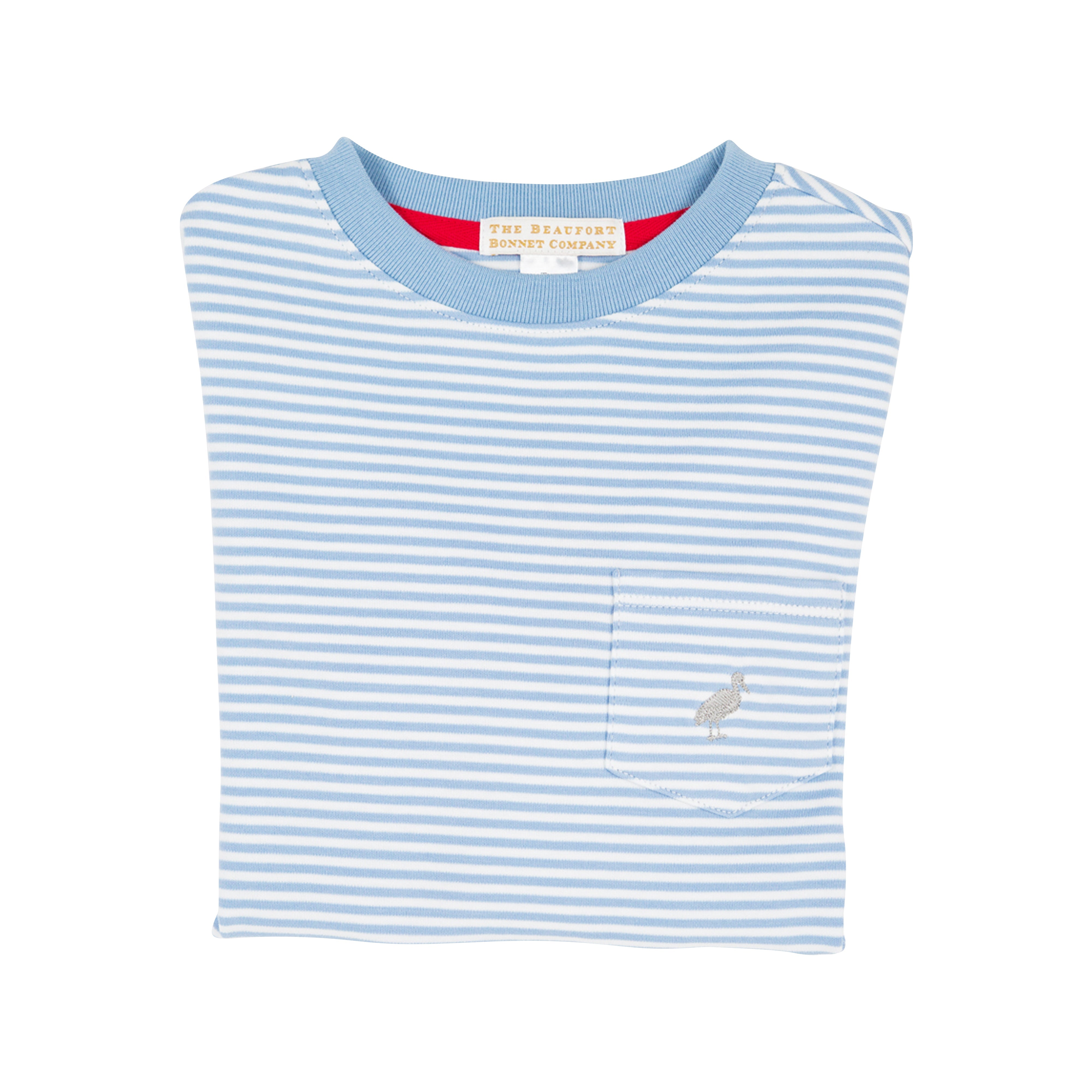 Long Sleeve Carter Crewneck in Barrington Blue Stripe with Grantley Gray Stork