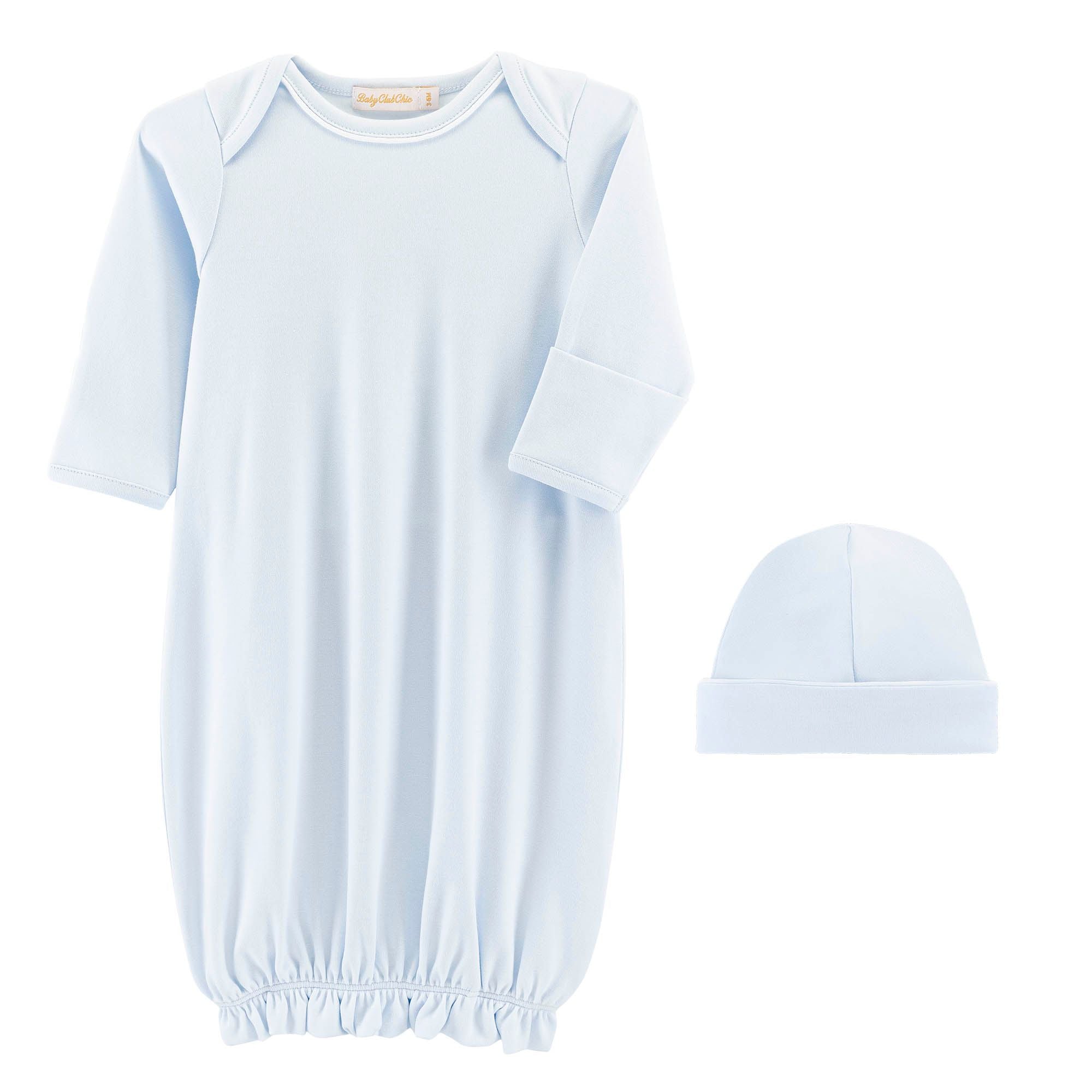 Blue Pima Gown and Hat Layette Set