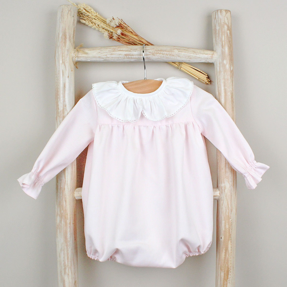 Pink Romper with White Ruffle Collar