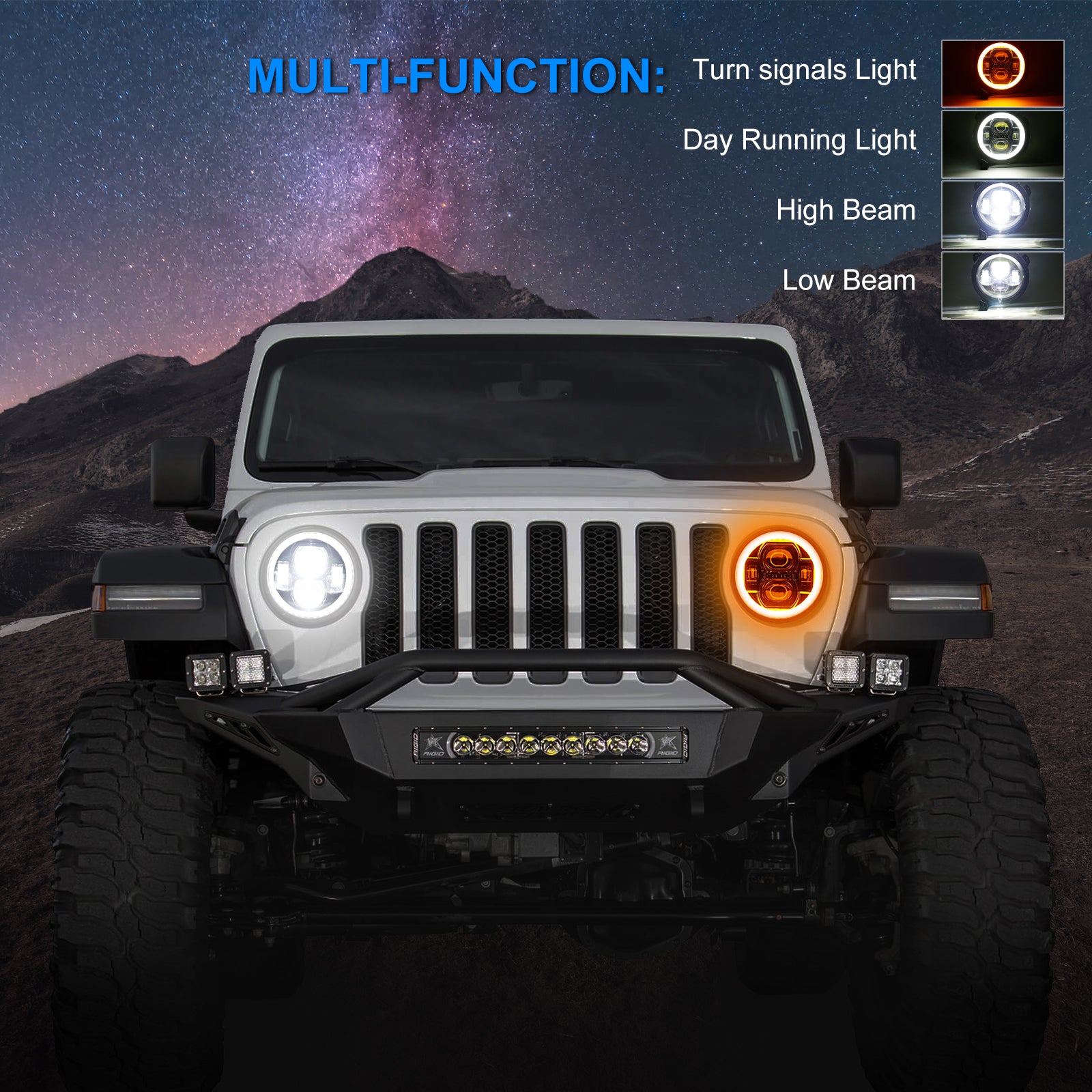 9" Halo LED Headlights with White DRL & Amber Turn Signals For 2018+ Jeep Wrangler JL And Jeep Gladiator JT