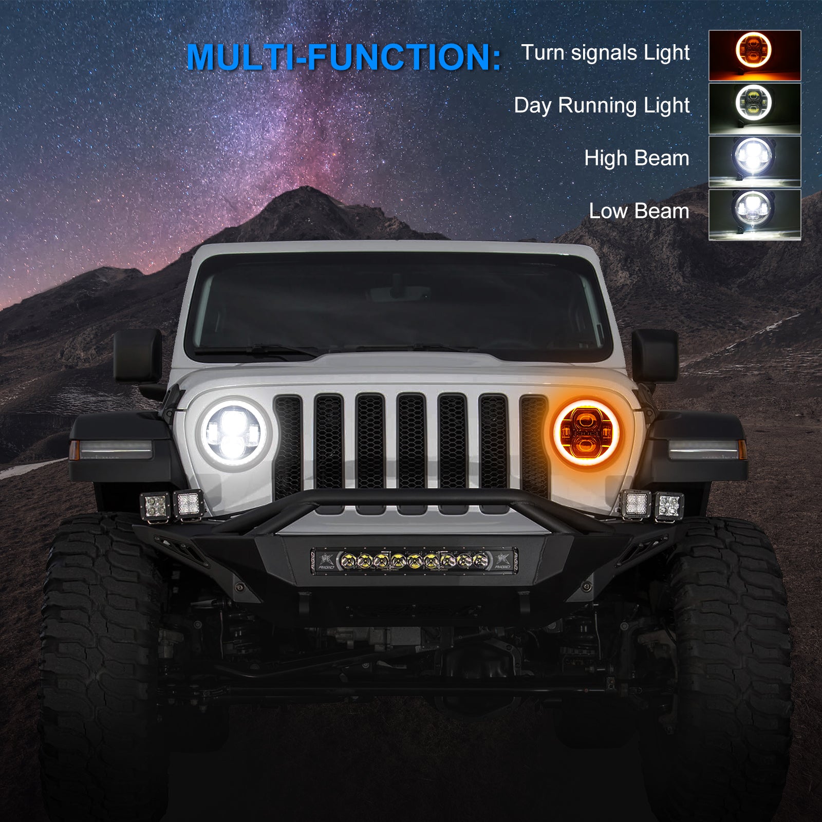 9" Halo LED Headlights With DRL & Amber Turn Signals & LED Halo Fog Lights For 2018+ Jeep Wrangler JL And Gladiator JT