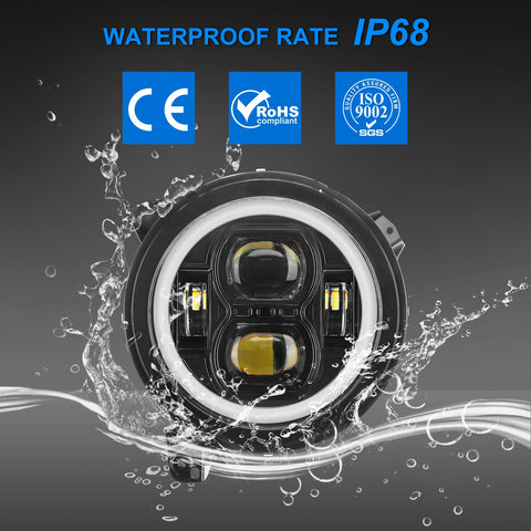 9" Halo LED Headlights with White DRL & Amber Turn Signals For 2018+ Jeep Wrangler JL And Jeep Gladiator JT