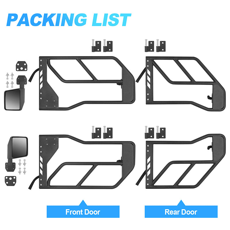 thumbnail image 2 of Hooke Road Tube Doors + Mirrors For Jeep Wrangler JL & Gladiator JT 4-Door (2018-2025) - Black Steel 2 of 3