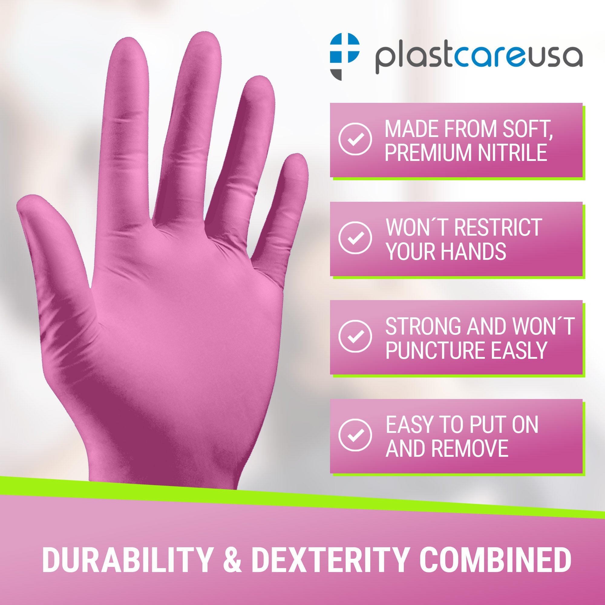 6000 LARGE Pink Nitrile Exam Premium Gloves (Powder & Latex Free), PlastCare USA Bloom *Bulk Special*