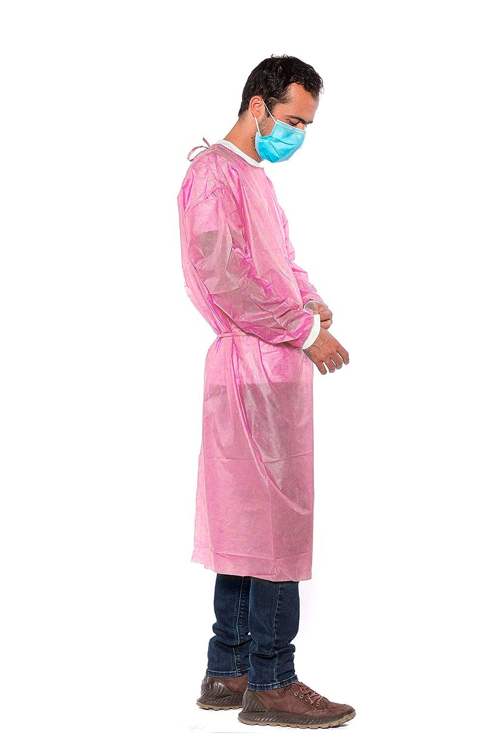 200 Pink 30g Disposable Isolation Lab Gowns with Knitt Cuffs for Medical Dental Hospital (4 Case of 50) * Bulk Special *