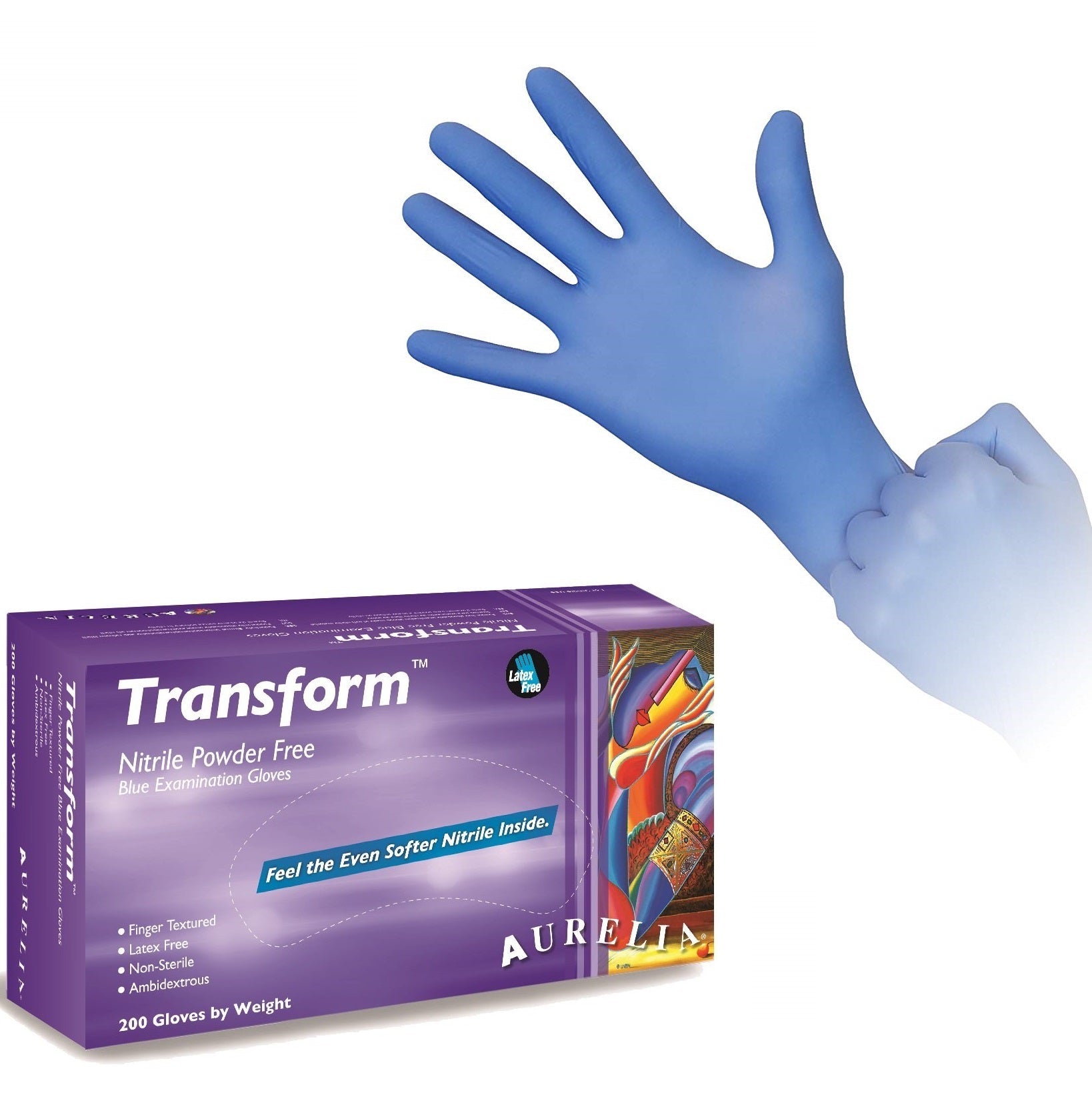 2000 XS Extra Small Aurelia Transform Blue Nitrile 3.2 mil Powder Free Examination Gloves (10 Boxes of 200)