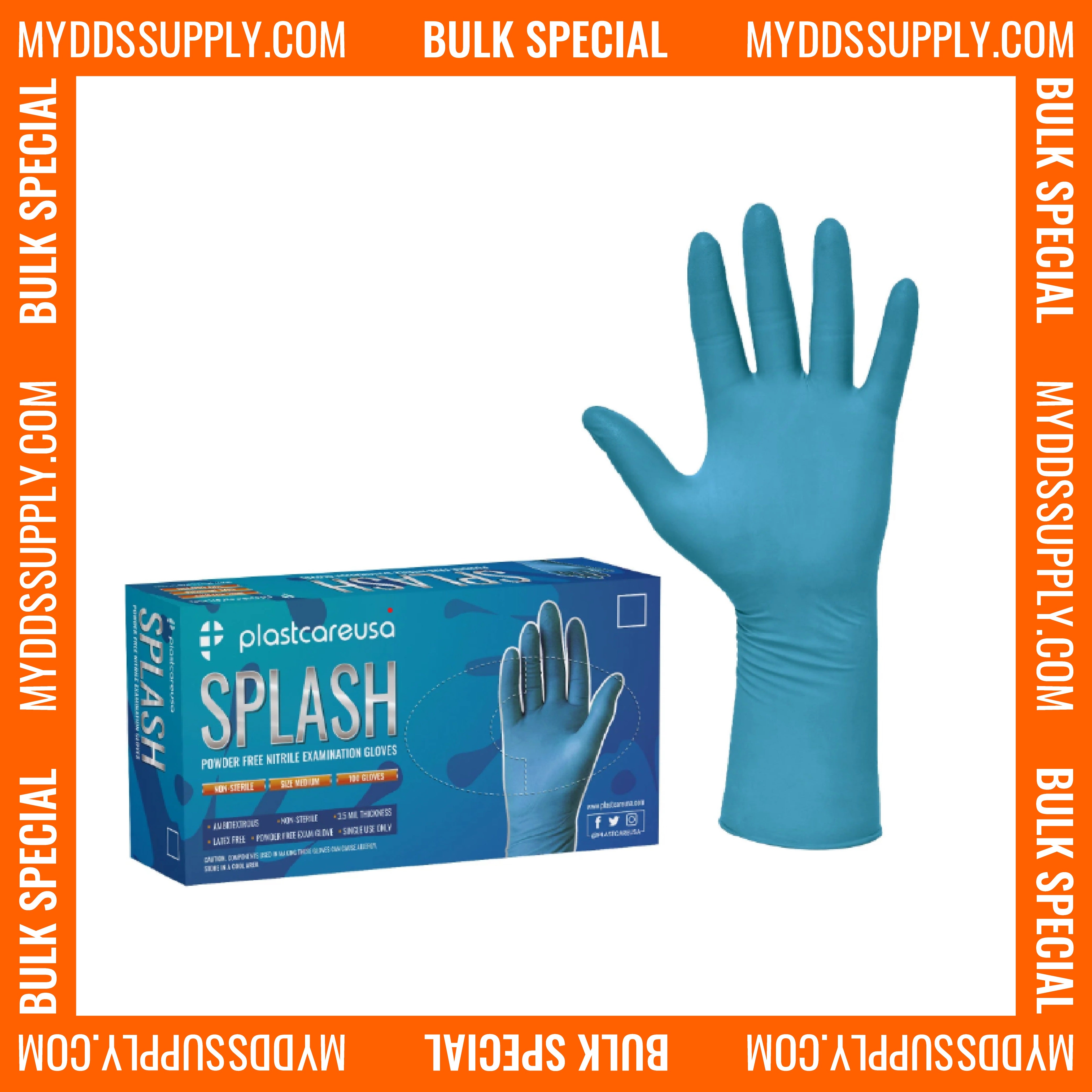 6000 LARGE Blue Nitrile Exam Premium Gloves (Powder & Latex Free), PlastCare USA Splash *Bulk Special*