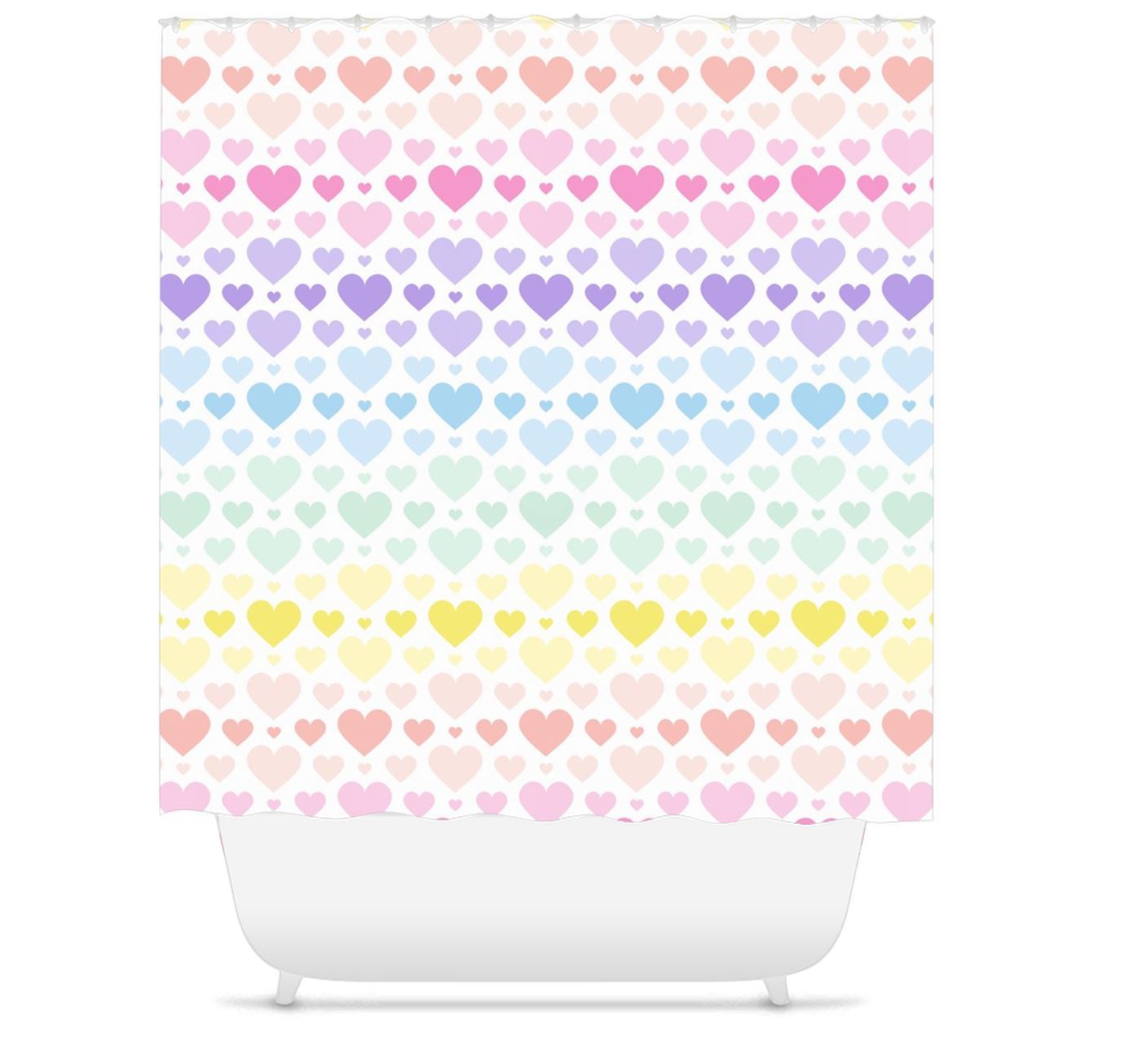 Rainbow Hearts Kids Shower Curtain Bath Mat Towel S164