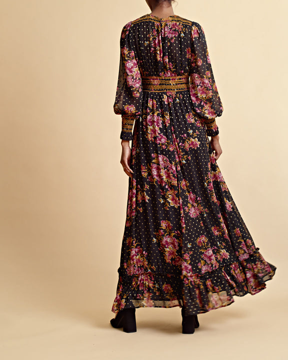 byTiMo Golden Georgette Maxi Dress in Autumn Bouquet