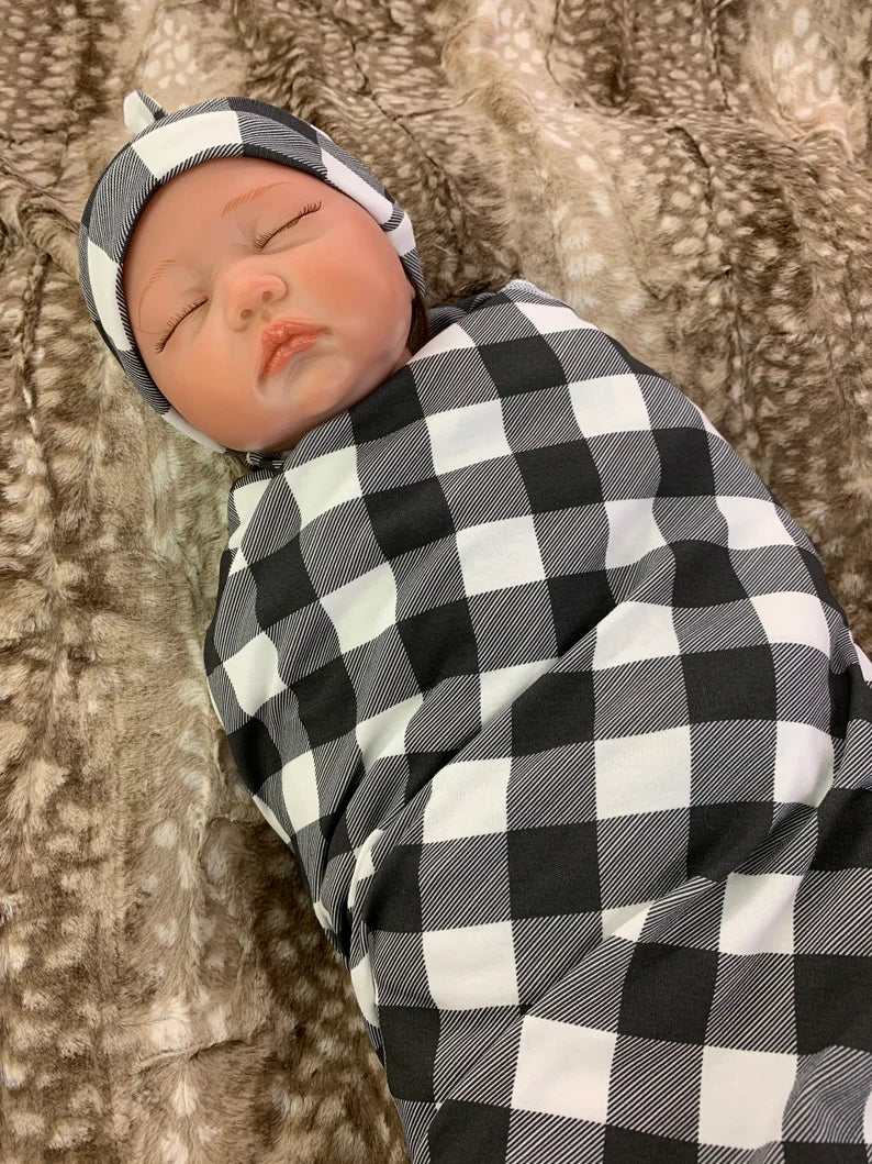 Black and White Buffalo Check Infant Swaddle Blanket