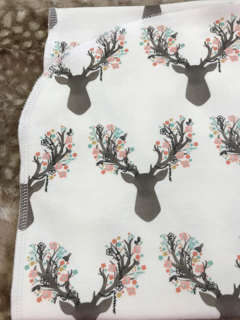 Floral Deer Stag And Tulip Infant Swaddle Blanket